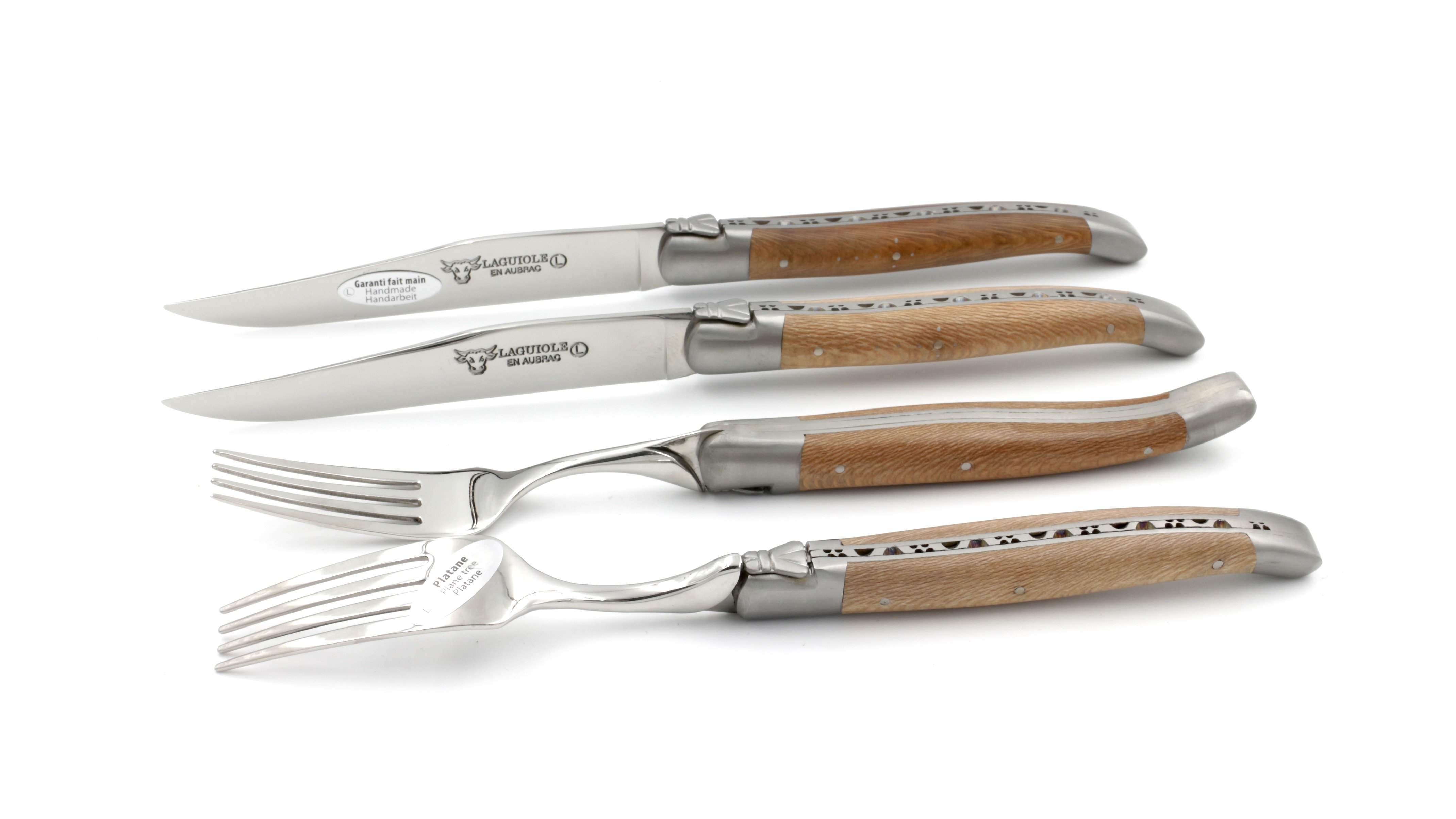 Laguiole en Aubrac Laguiole Besteck Set Platane 2 Messer 2 Gabeln