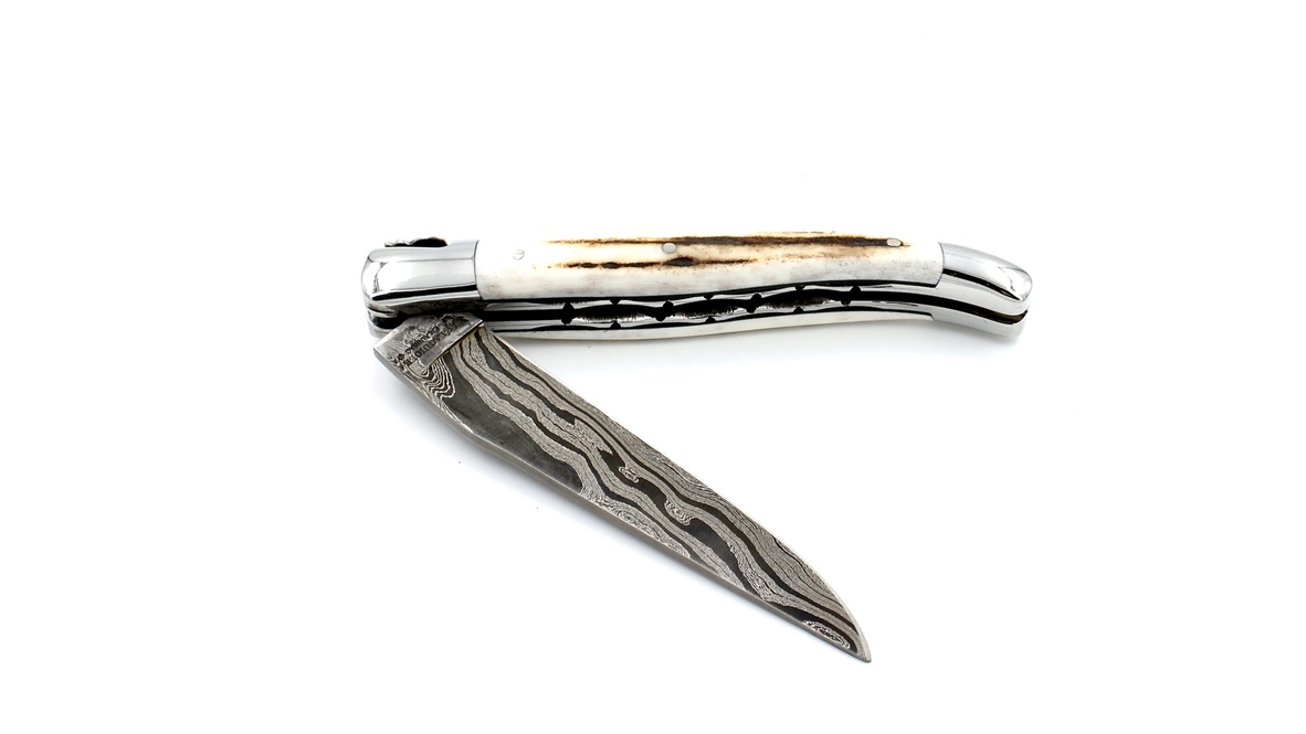 Laguiole en Aubrac Damast Hirschhorn Doppelplatine 12 cm