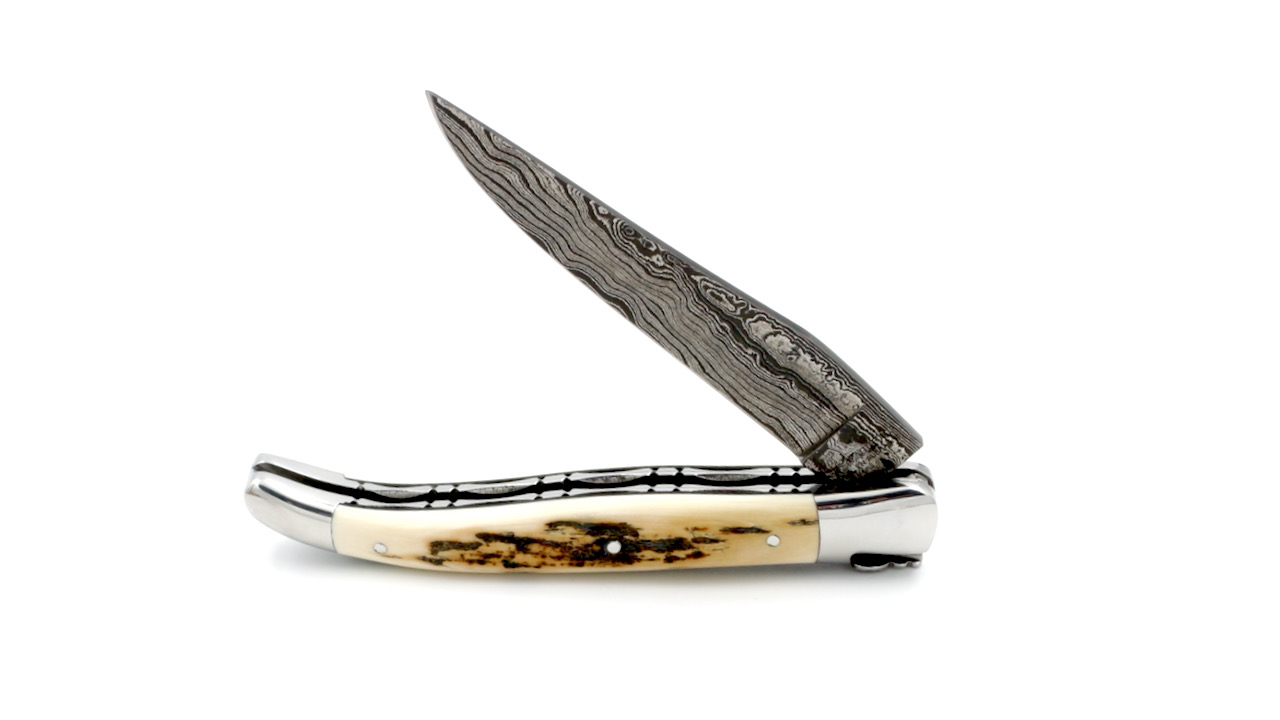 Laguiole en Aubrac Damast Mammutelfenbein Kruste Doppelplatinen 12 cm