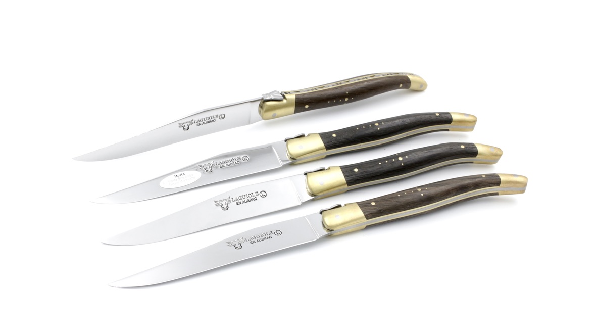 Laguiole en Aubrac fossile Mooreiche Messing Laguiole Steakmesser Set