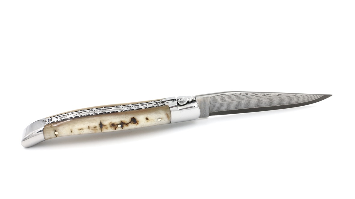 Laguiole en Aubrac jap. Damastklinge Widderhorn Doppelplatine 12 cm