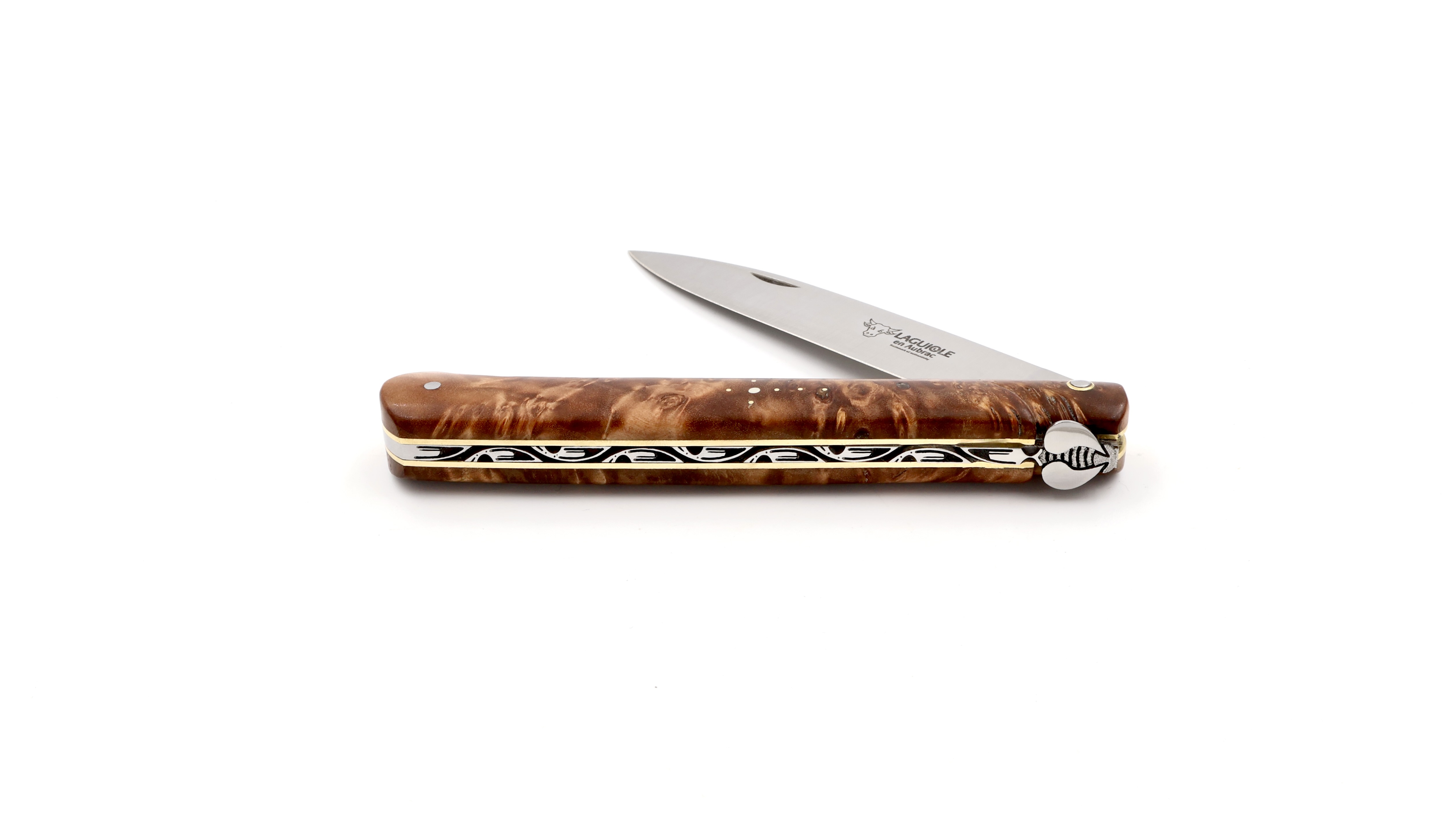 Laguiole en Aubrac Meisterstück DROIT - das Gerade - Silberweide Wurzelholz 13 cm