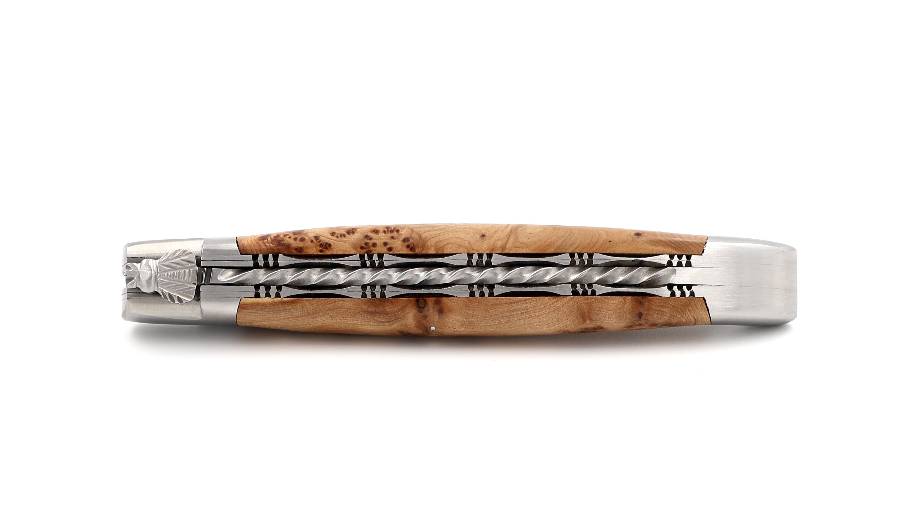 Laguiole en Aubrac double plate knife Spiral spring Juniper 12 cm