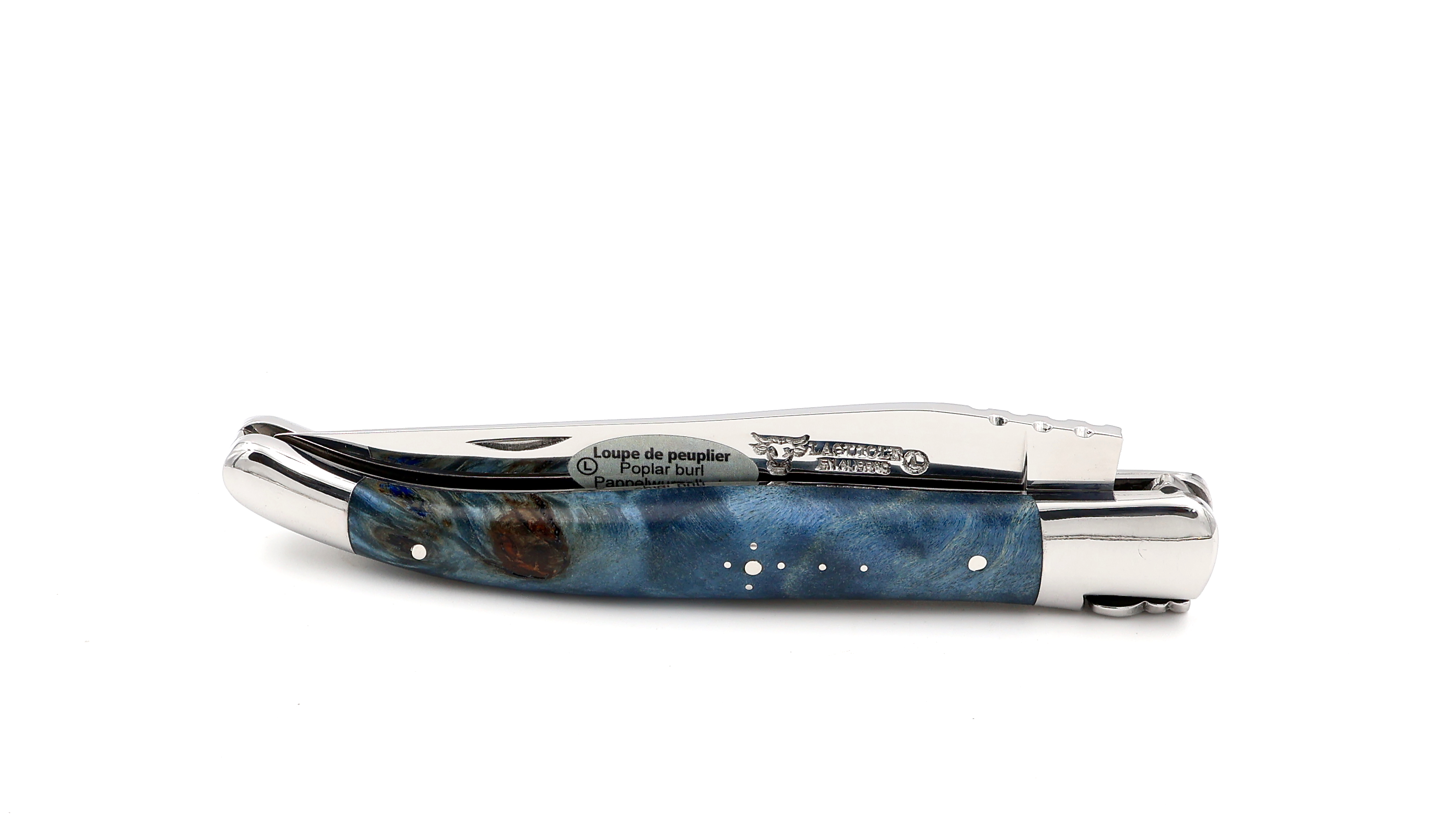 Laguiole en Aubrac Pappel Wurzelholz blau poliert 12 cm