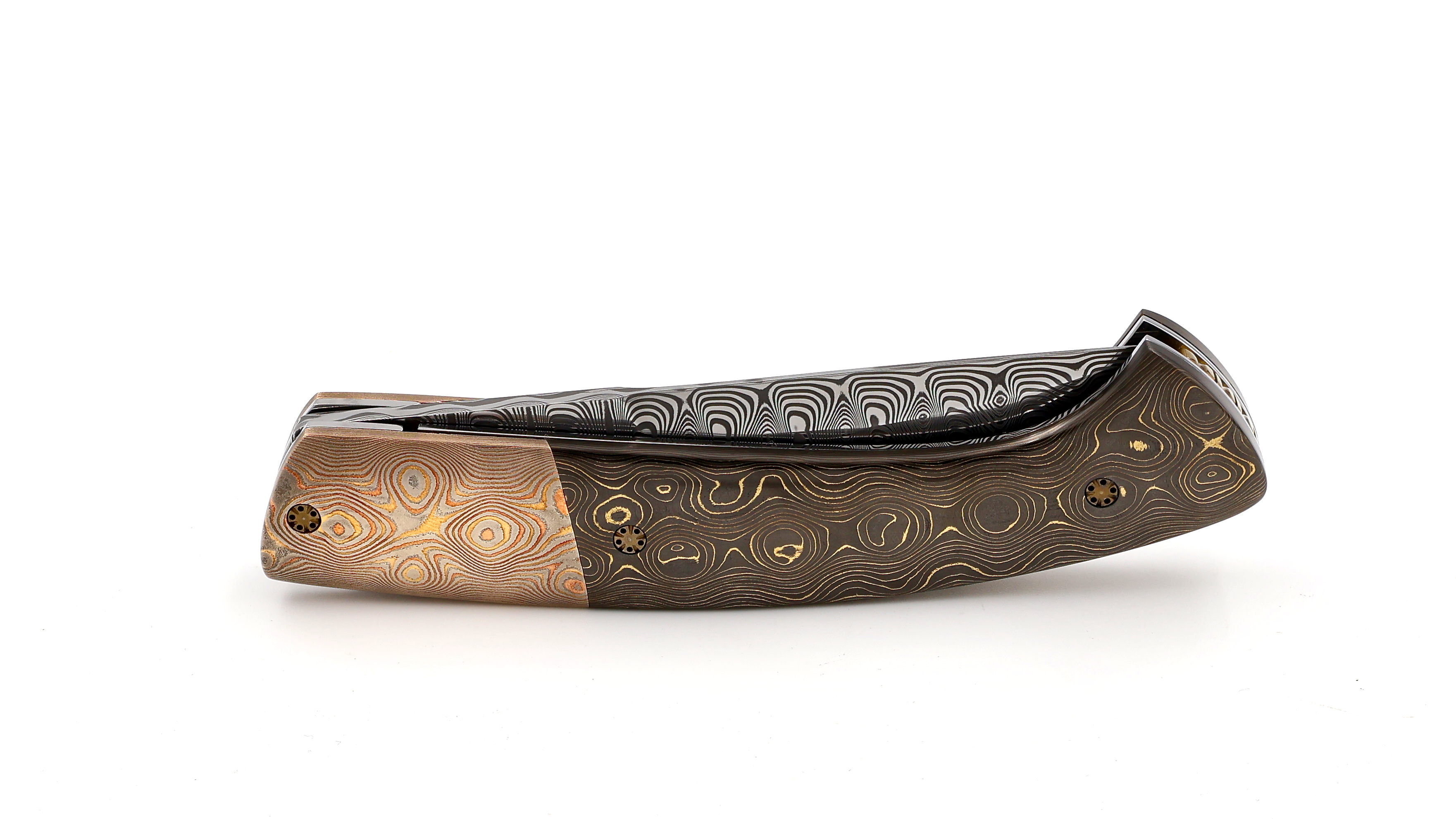 MANU LAPLACE 1515 Drop carbon water brass & mokume gane damascus Damascus blade