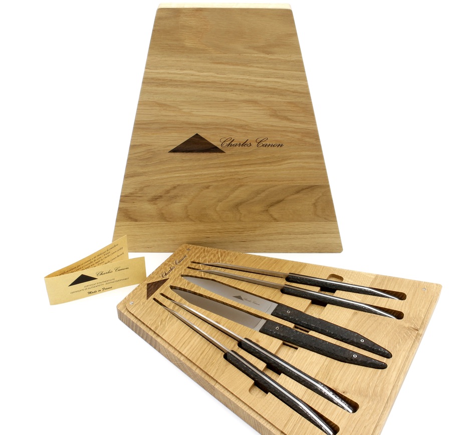 Charles Canon Le TERRIL Steakknives set of six row coal stabilized Charles Canon Le TERRIL Steakknives set of six row coal stabilized