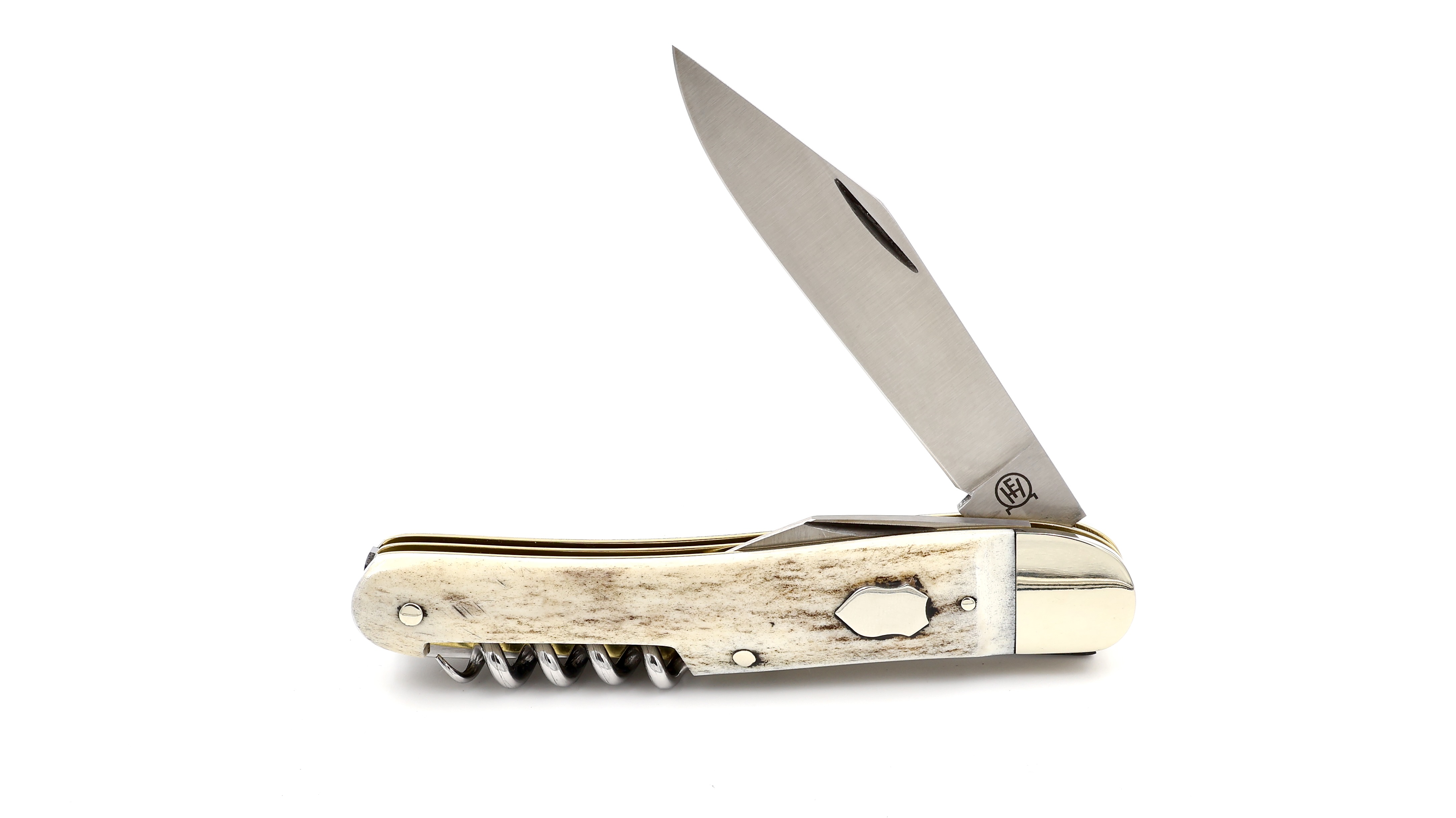 Hartkpf pocketknife blue-glazed stag horn with corkscrew backlock