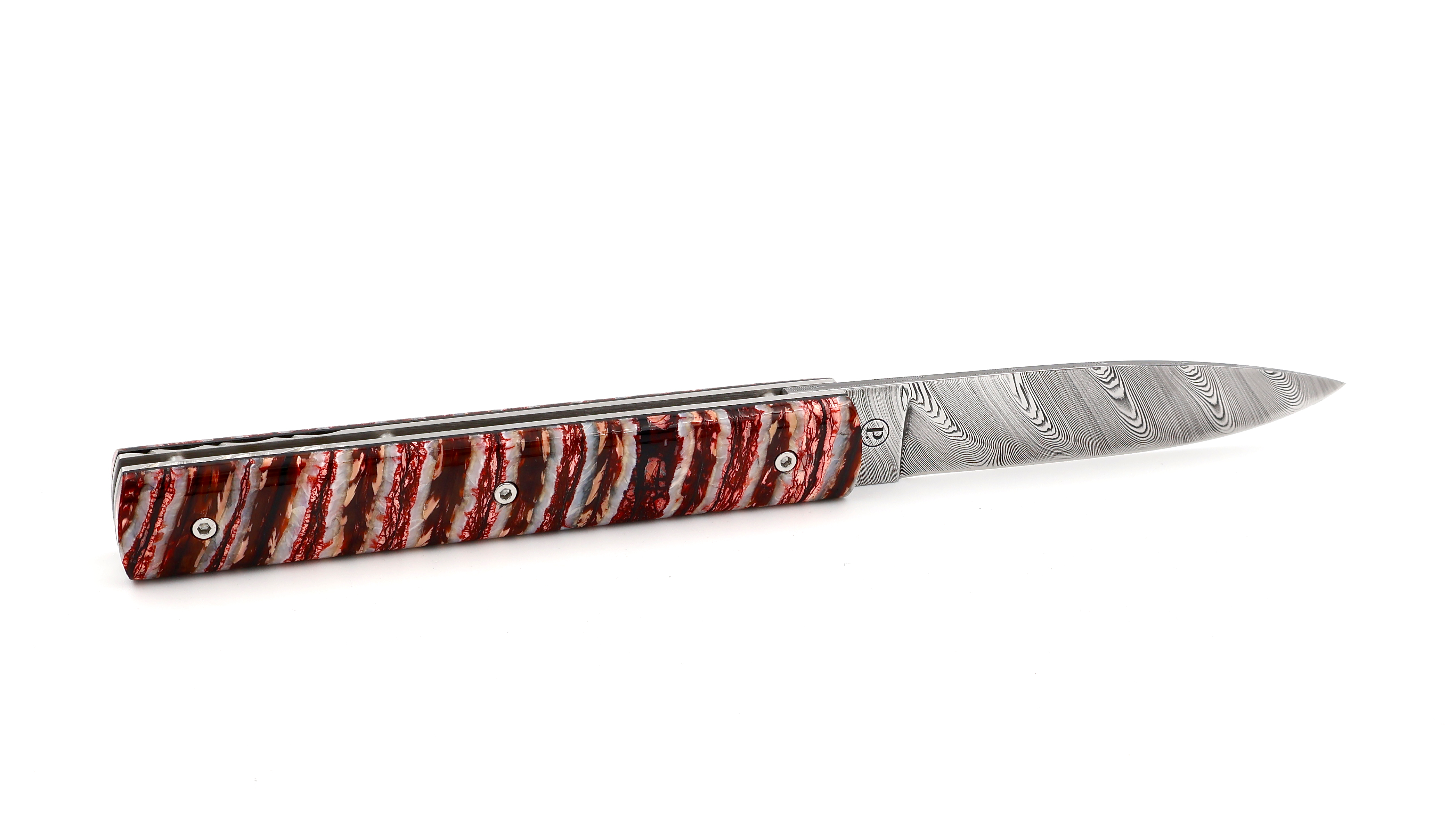 PERCEVAL Le Francais red Mammoth tusk with guillochage damascus blade