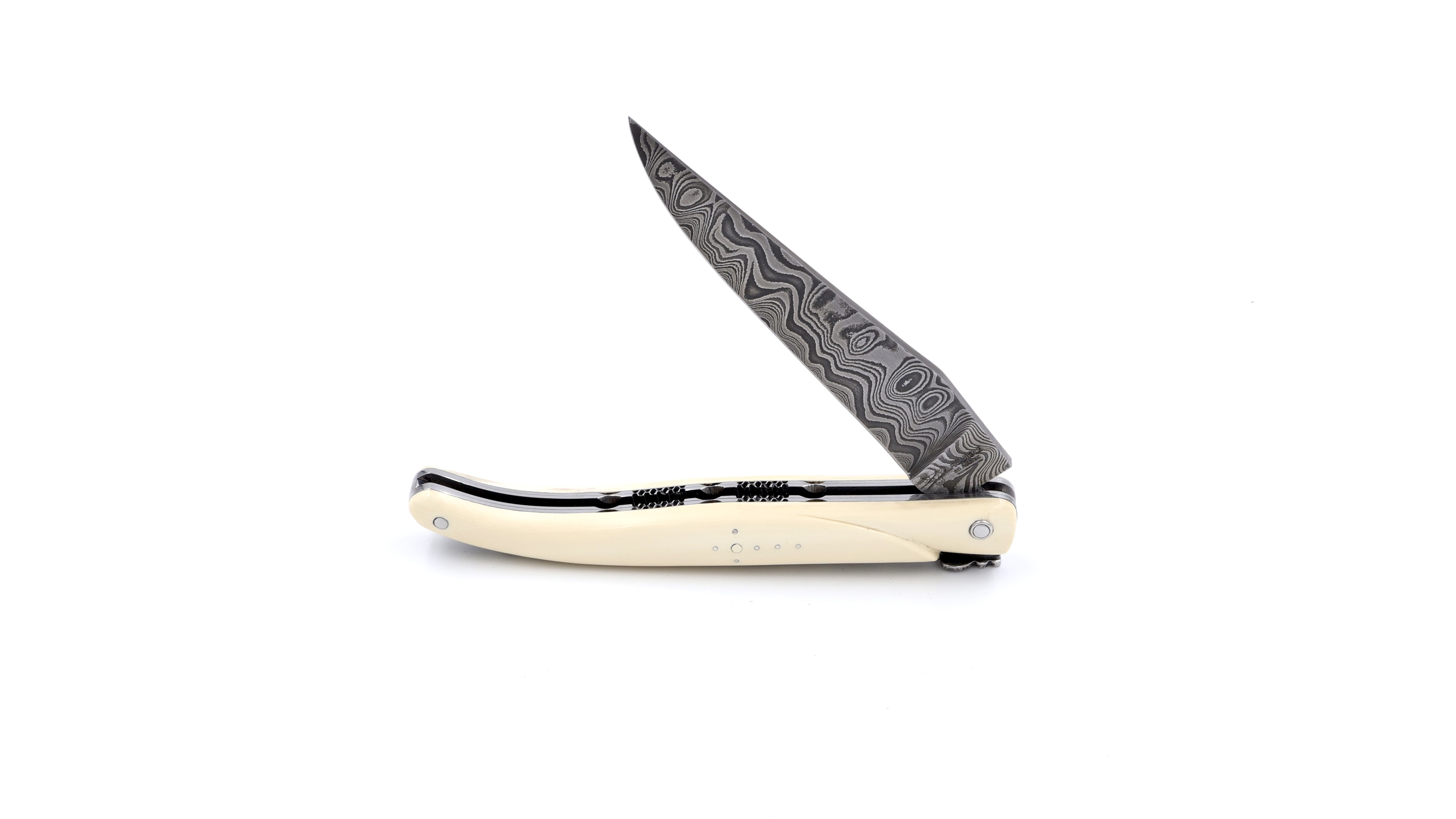 Laguiole en Aubrac Damast Mammutelfenbein massiv Doppelplatine 12 cm 