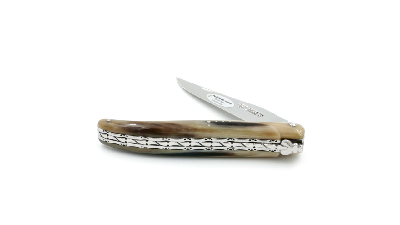 Laguiole en Aubrac double plates knife full handle Horn tip 12 cm