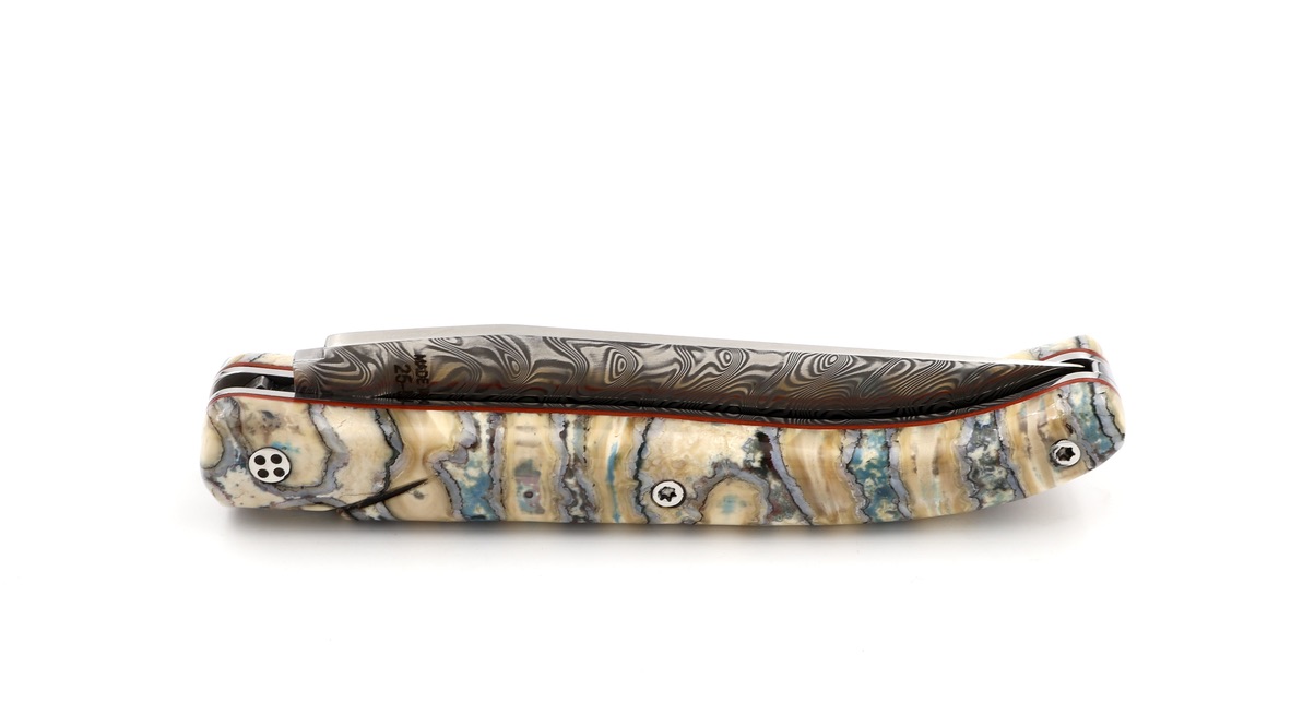 Claude DOZORME L'ATELIER Laguiole mammoth lightblue 12 cm damascus