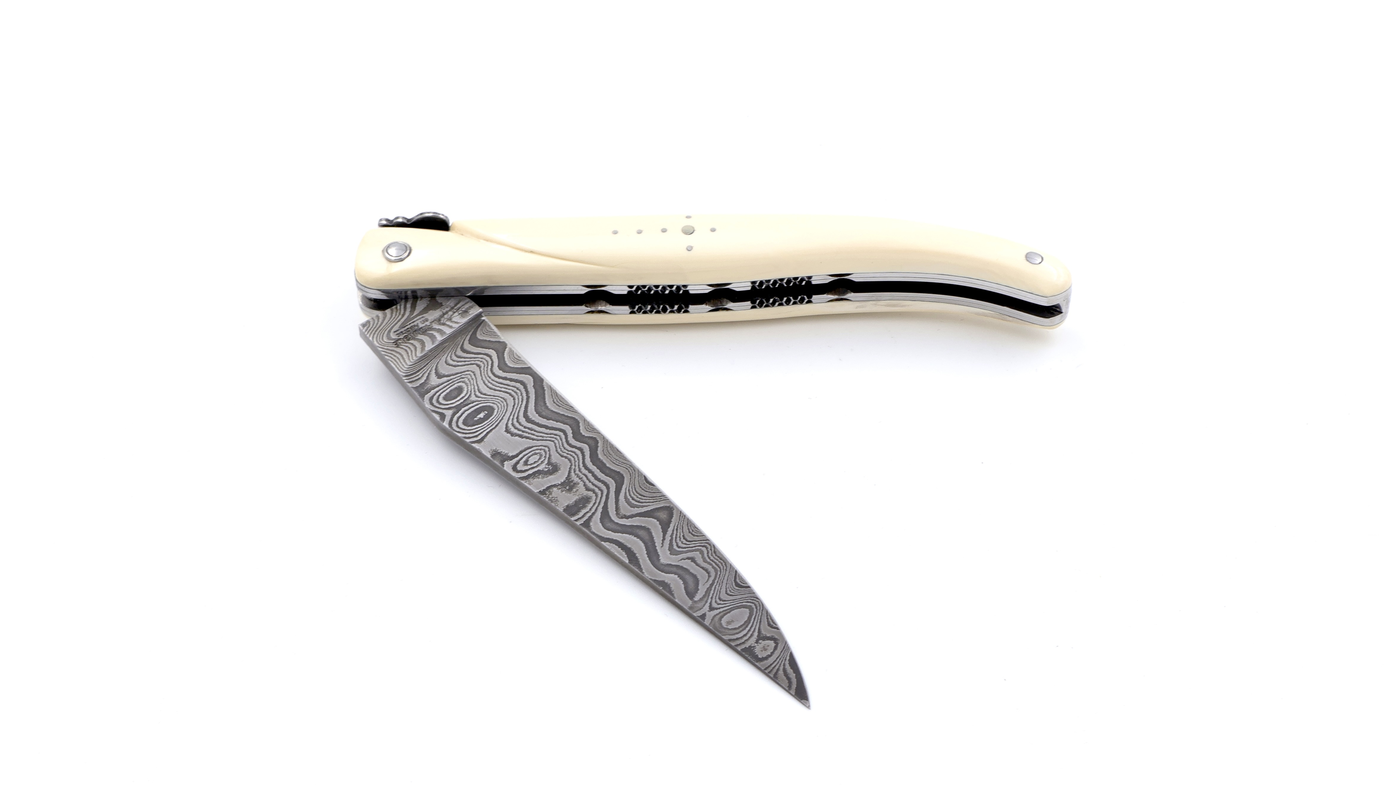 Laguiole en Aubrac Damast Mammutelfenbein massiv Doppelplatine 12 cm 
