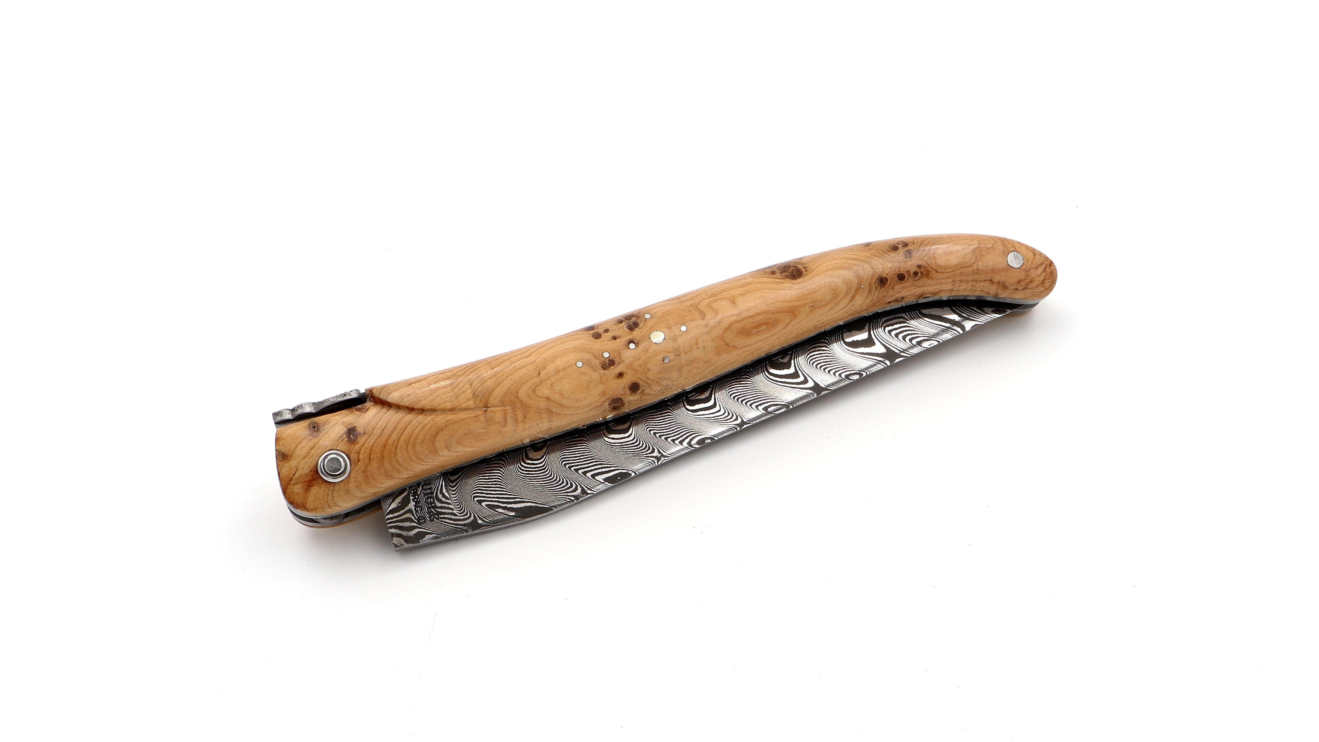 Laguiole en Aubrac damascus full handle juniper wood with double plates 12 cm 