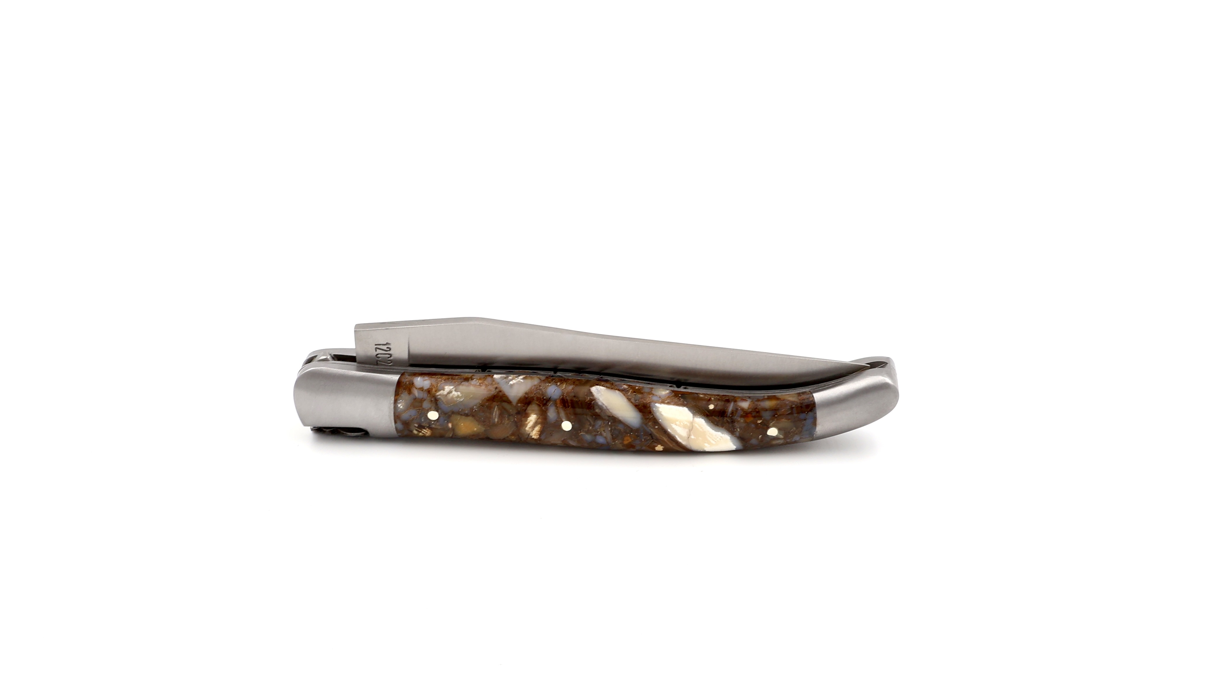 Laguiole en Aubrac Laguiole knife pieces of mammothivory doubelplates 12 cm