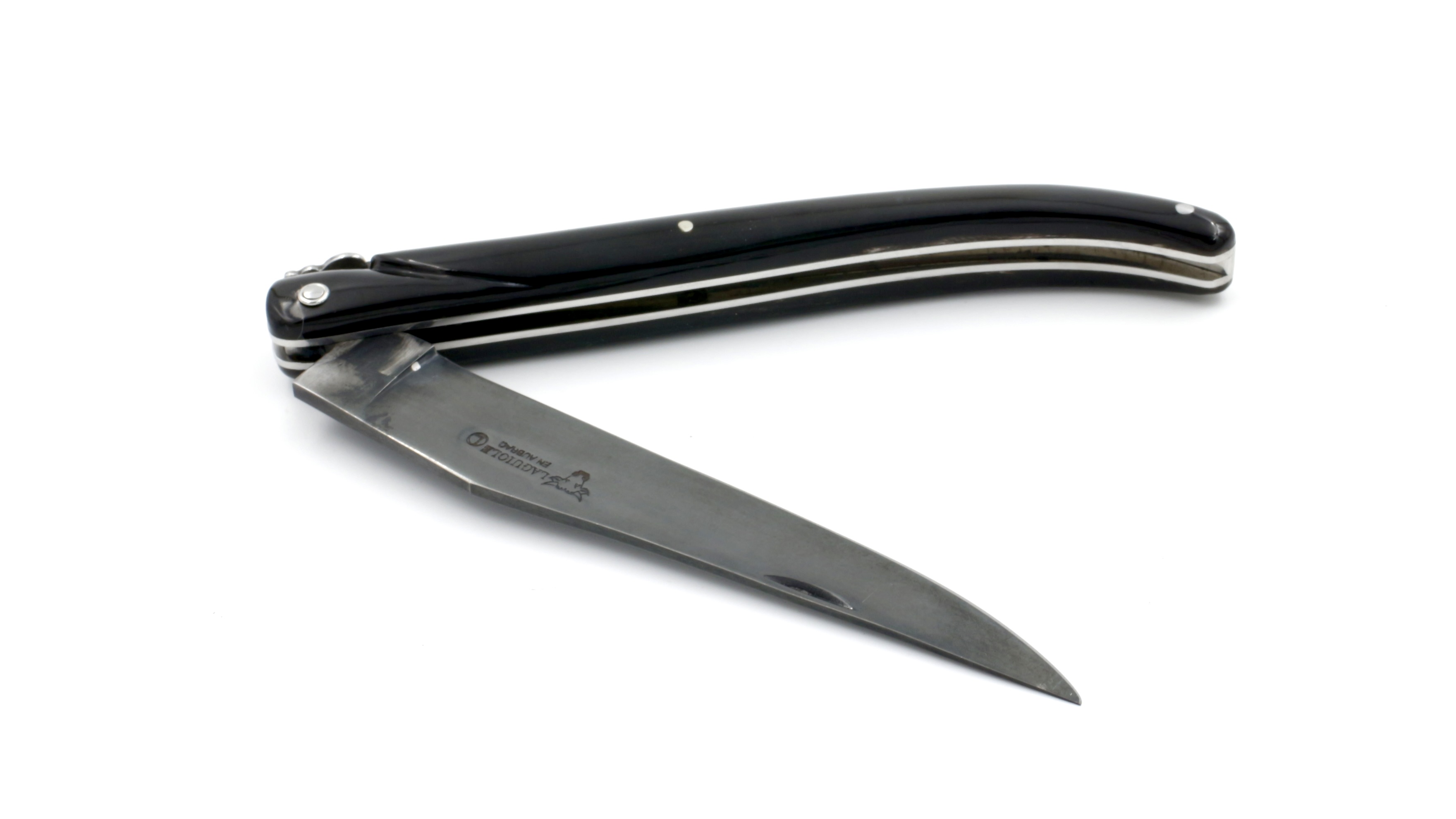 Laguiole en Aubrac pressed buffalo horn full handle blade antique optic 14 cm