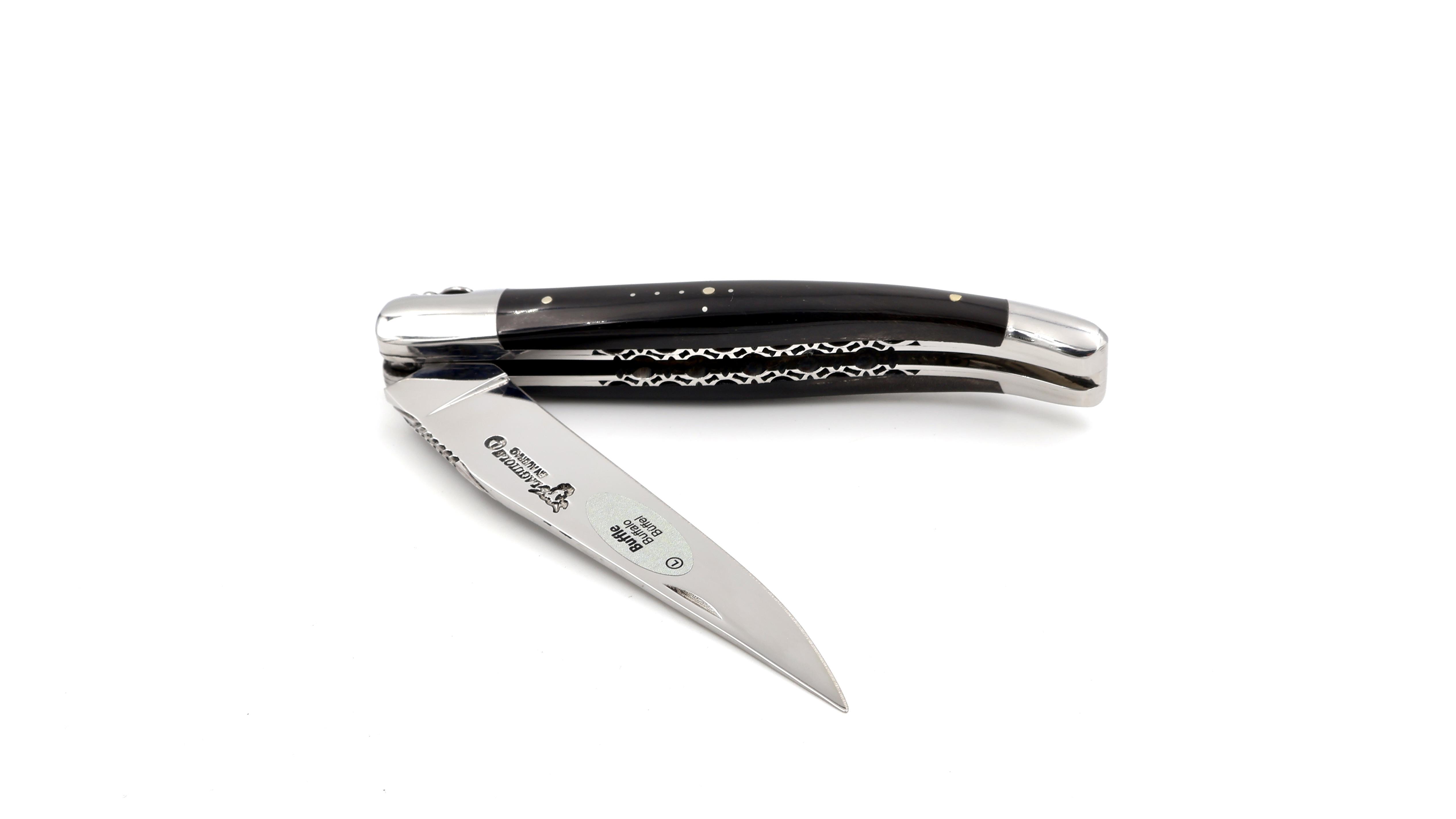 Laguiole en Aubrac doubleplate knife Buffalo horn 12 cm