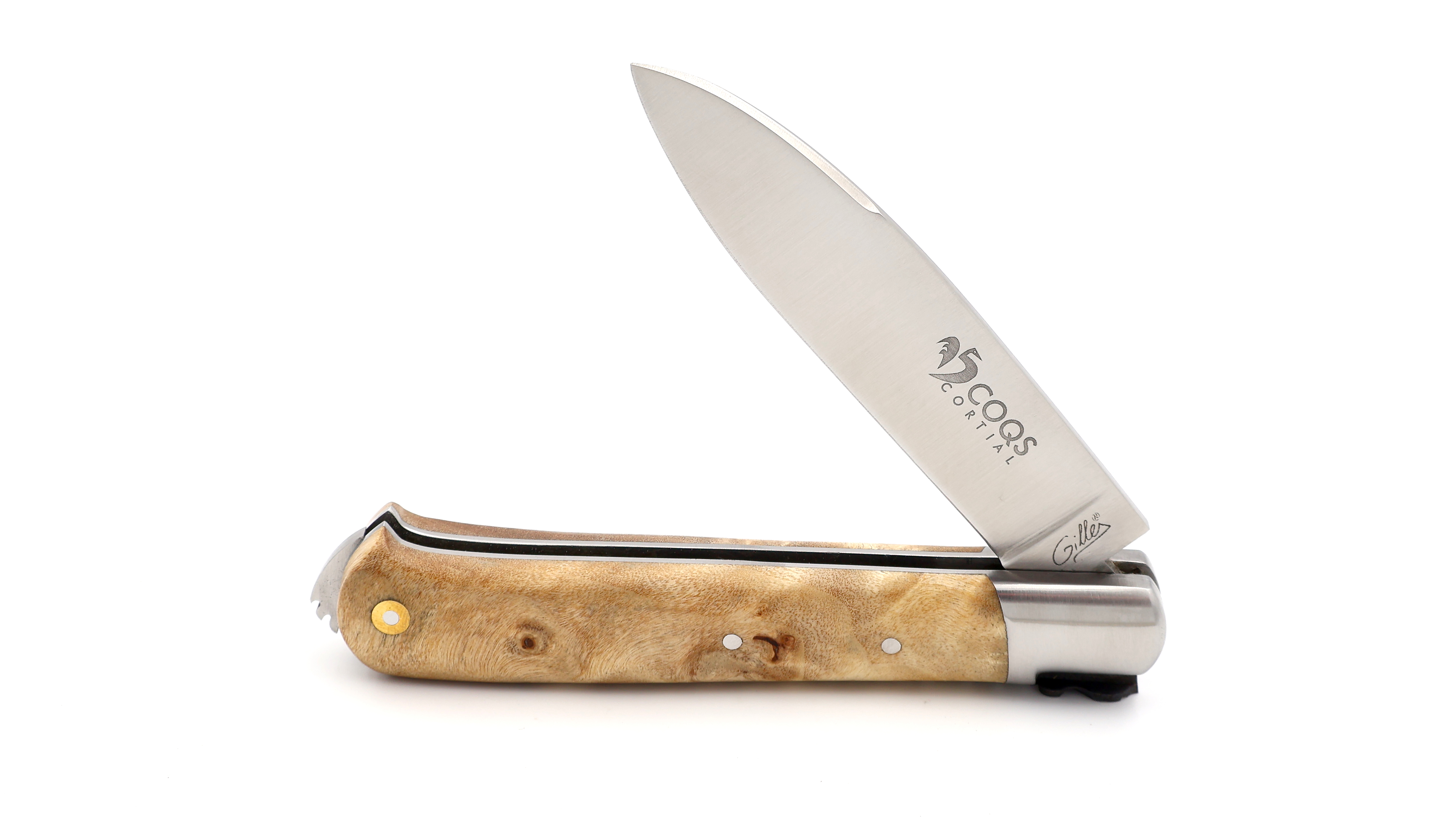 Fontenille Pataud 5 Coqs knife poplar burlwood