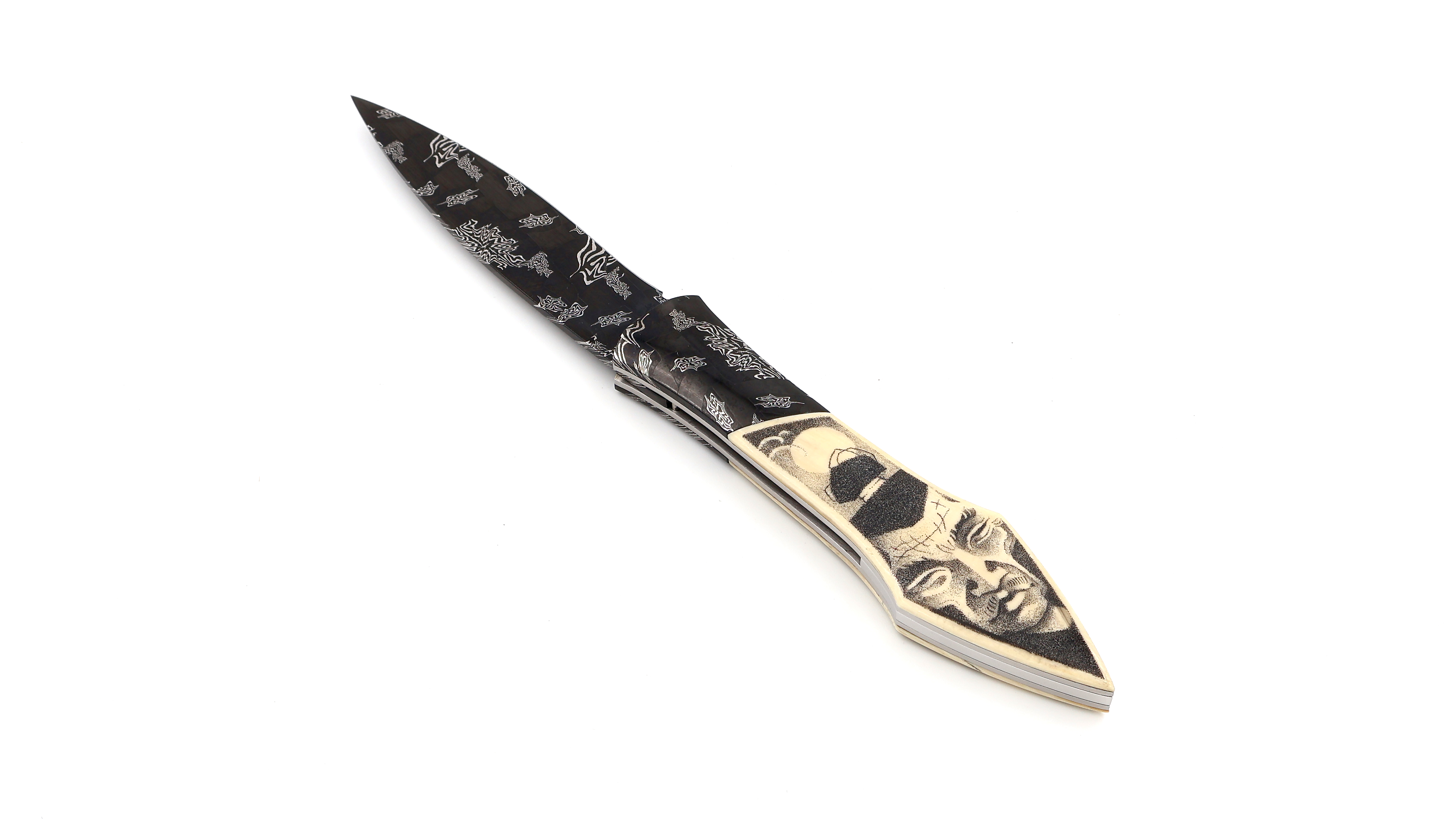 Laraud Blades L’Oegopsyde mammoth ivory scrimshaw mosaik-damscus