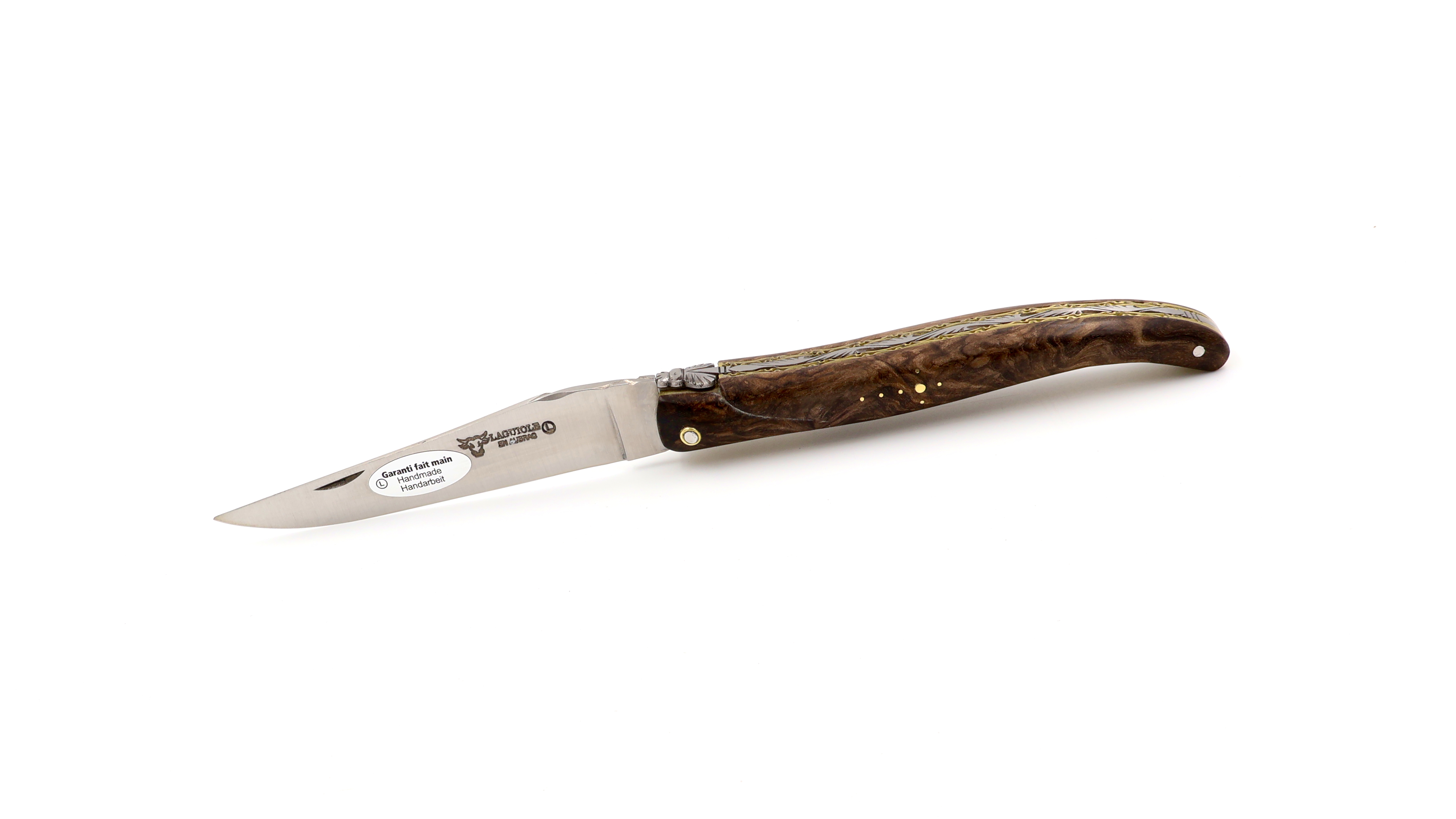 Laguiole en Aubrac  loupe laurel full handle with double plates 12 cm