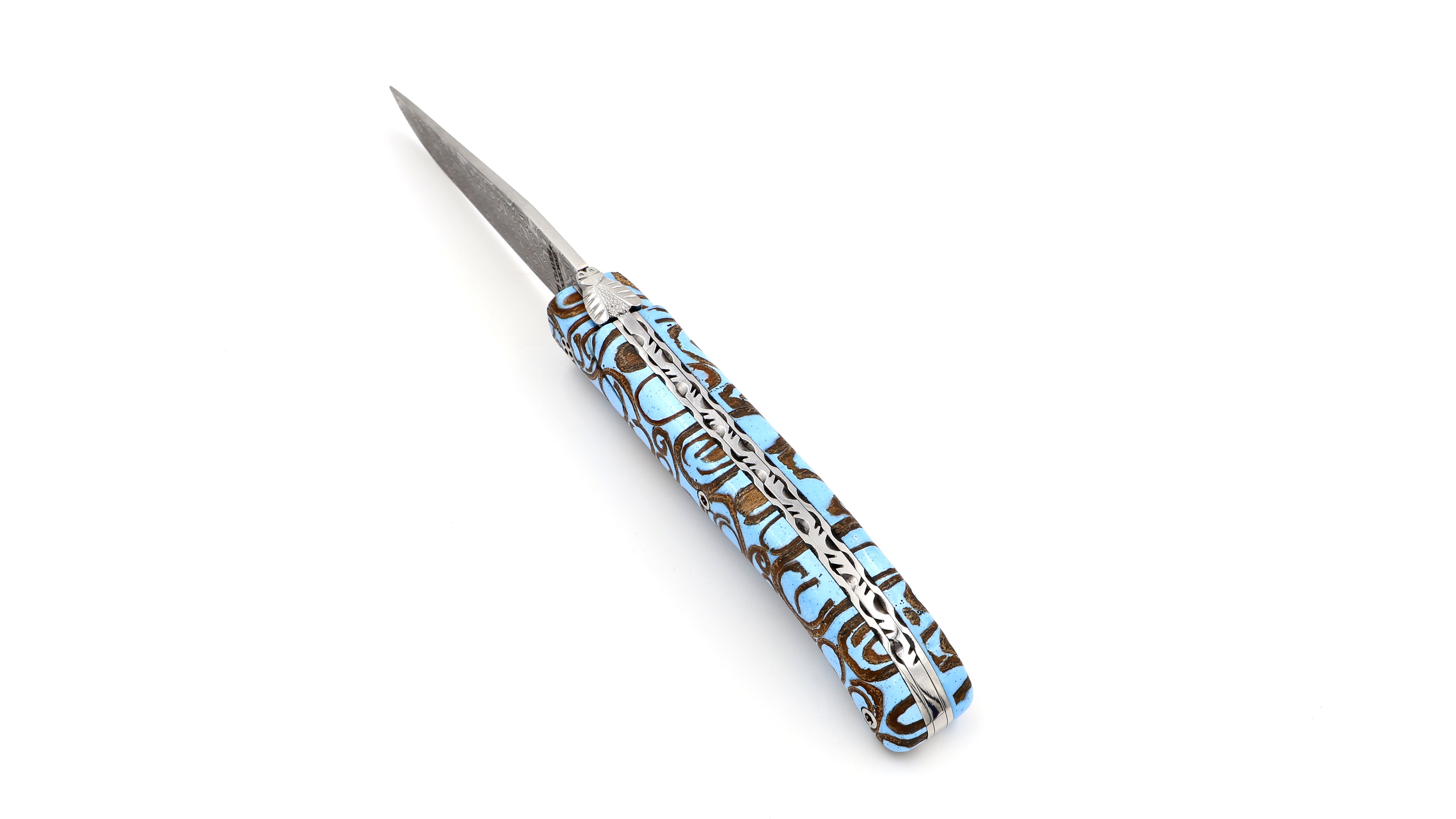 Claude DOZORME Laguiole Messer L'Atelier Canella hellblau 12 cm Damastklinge  