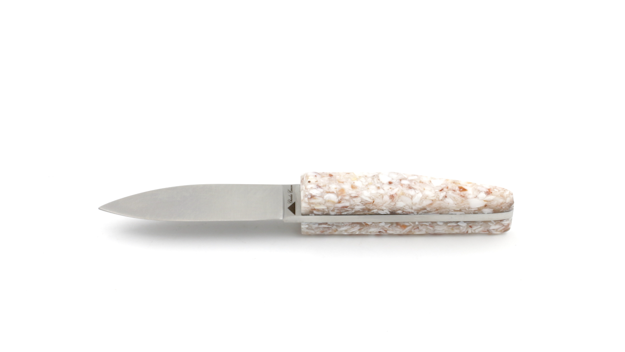 Charles Canonoyster  knife scales st. Jaques shell stabilized