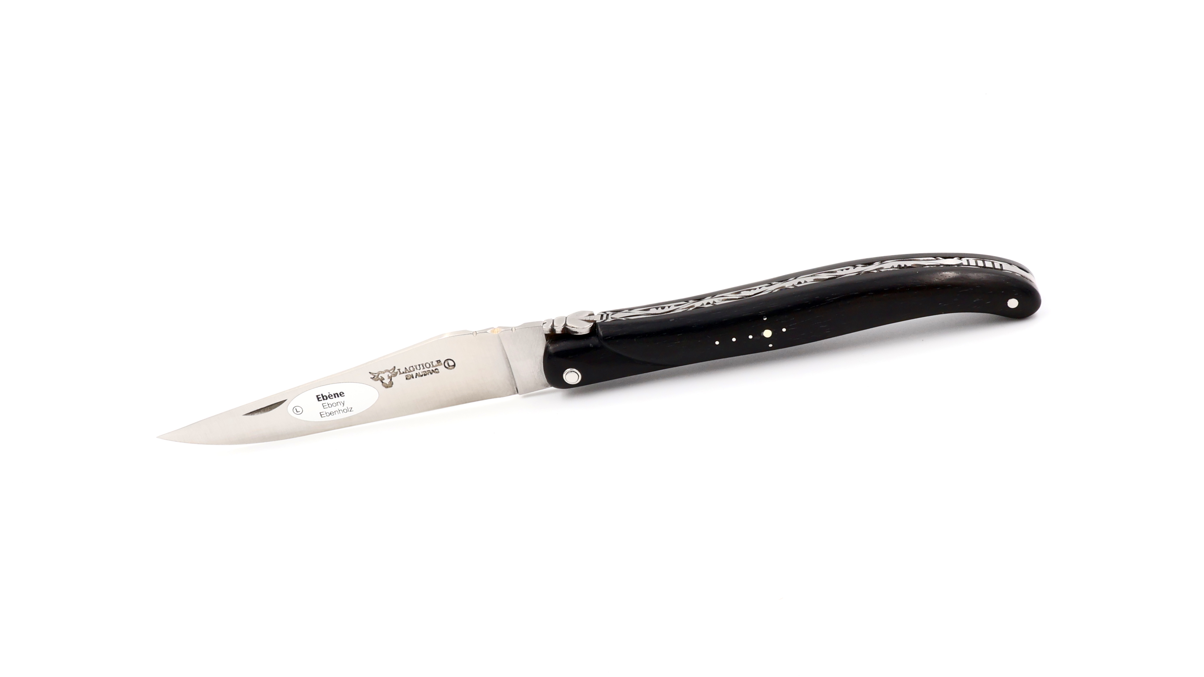 Laguiole en Aubrac Ebony full handle chiseled plates 12 cm