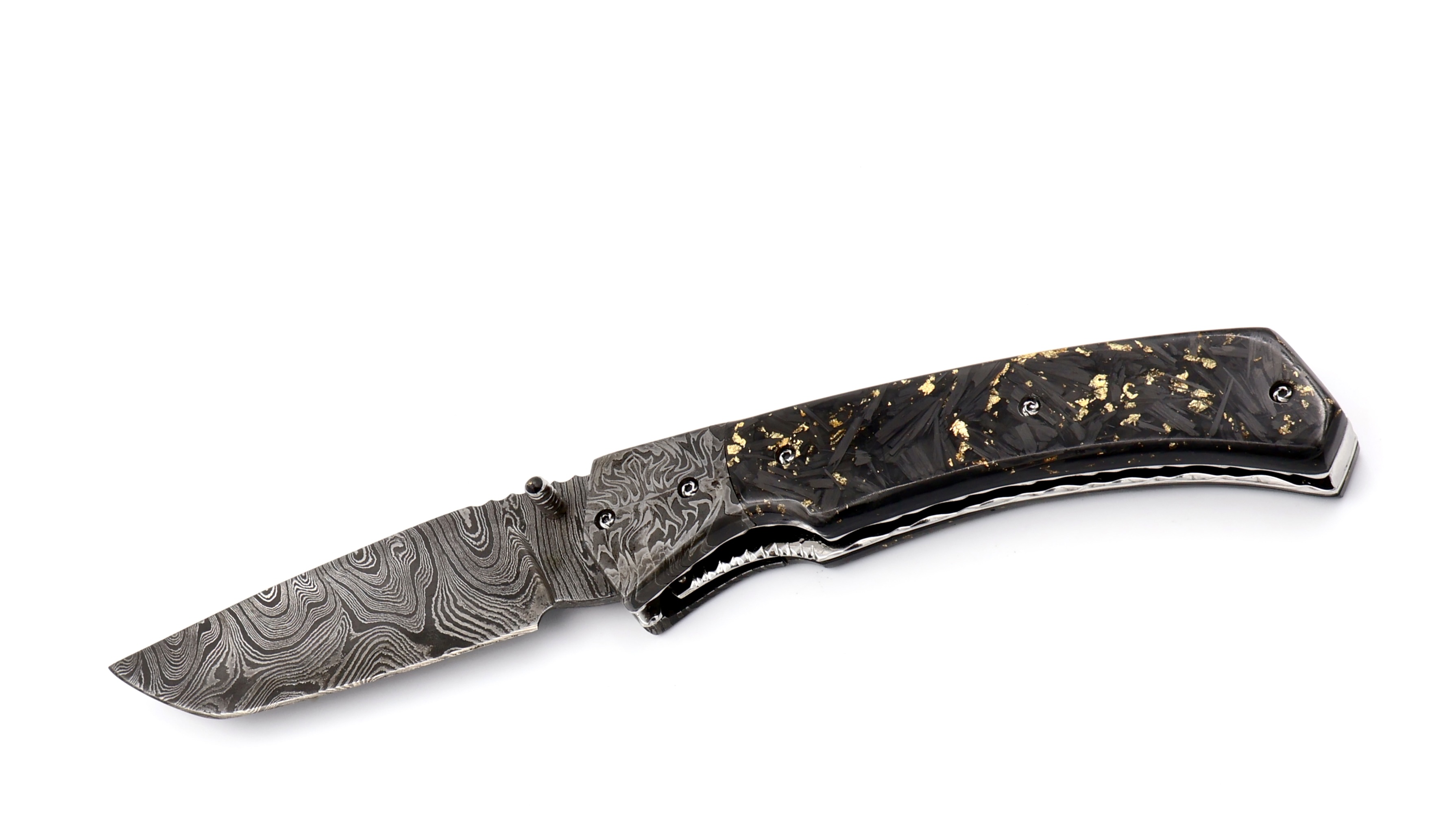 Olivier Moretti  Linerlock Taschenmesser Carbonfiber Damastklinge 