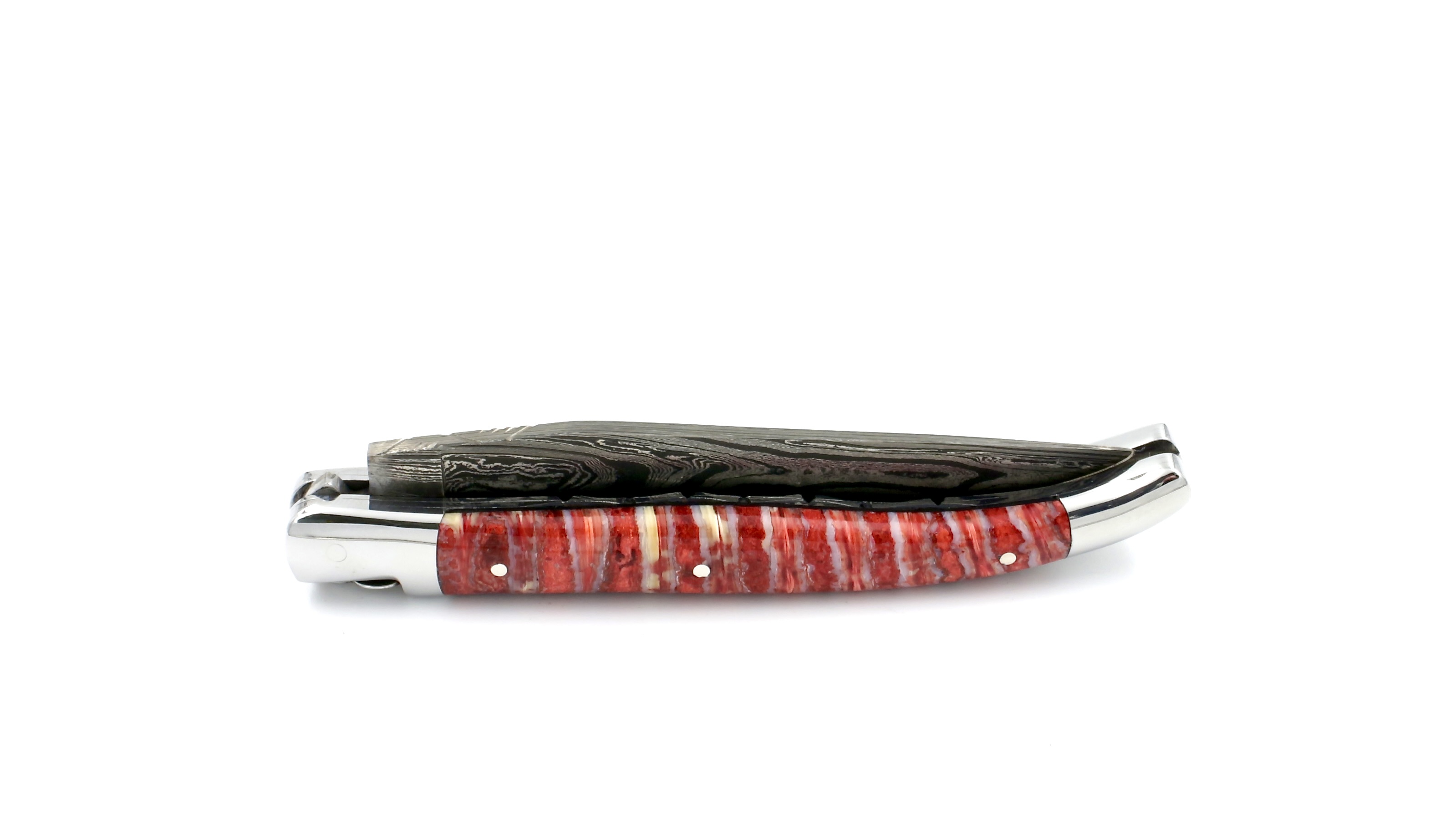 Laguiole en Aubrac double plate knife damascus mammoth tusk red 12 cm