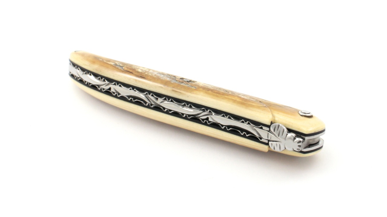 Laguiole en Aubrac Mammutelfenbein Kruste massiv guillochierte Platine 12 cm
