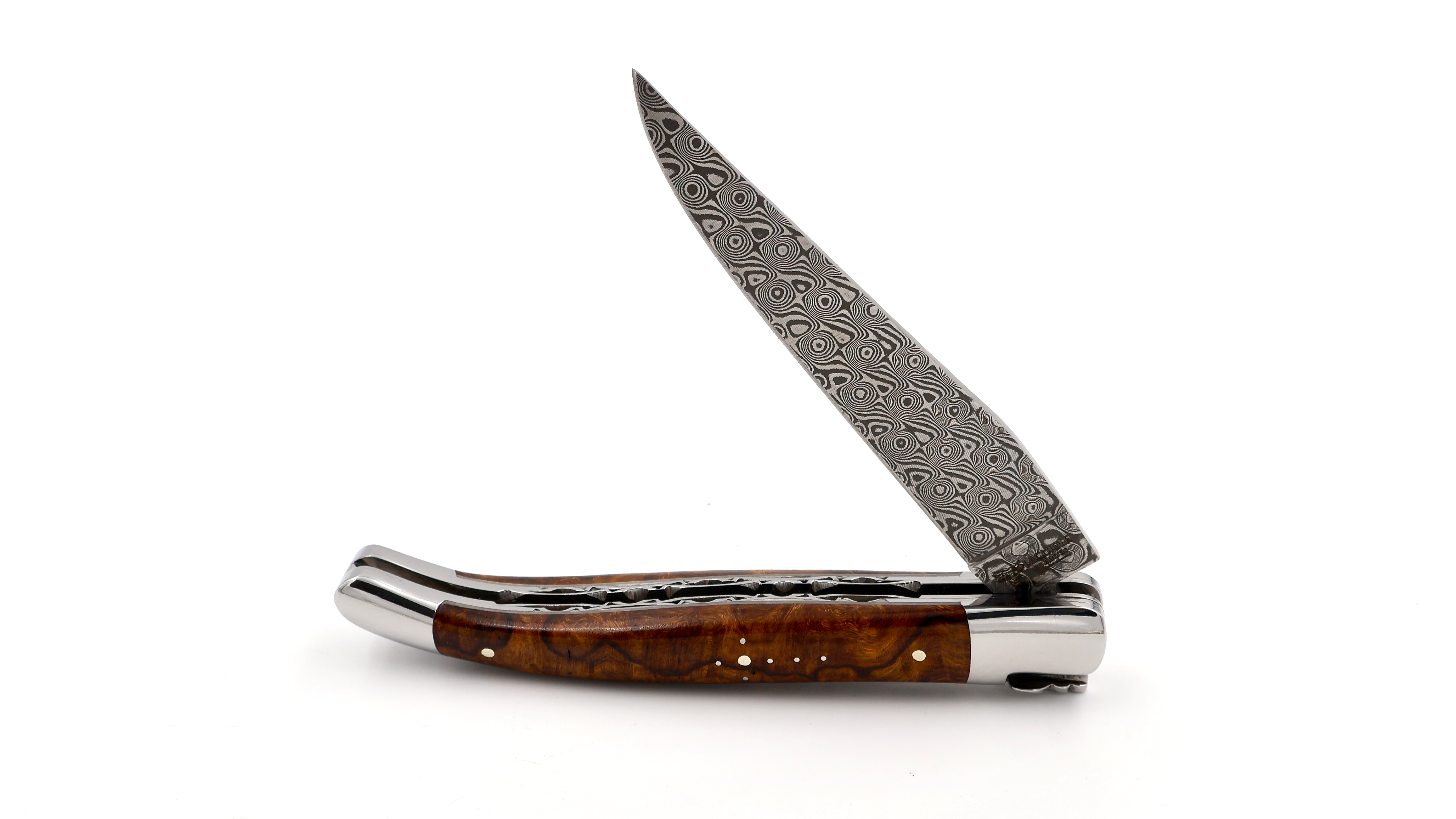 Laguiole en Aubrac DSC® Rosendamast Wüsteneisenholz Wurzel poliert Doppelplatine 12 cm