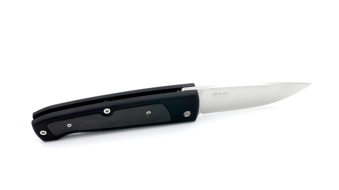 Saladini knife bushcraft pocket knife anidized aluminium and buffalohorn inlay