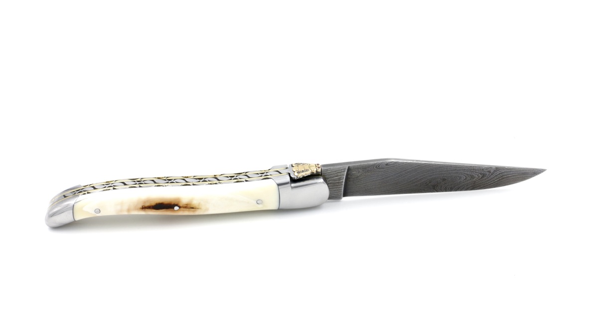Honoré Durand Laguiole knife unique piece wild damascus,mammoth tusk 12 cm
