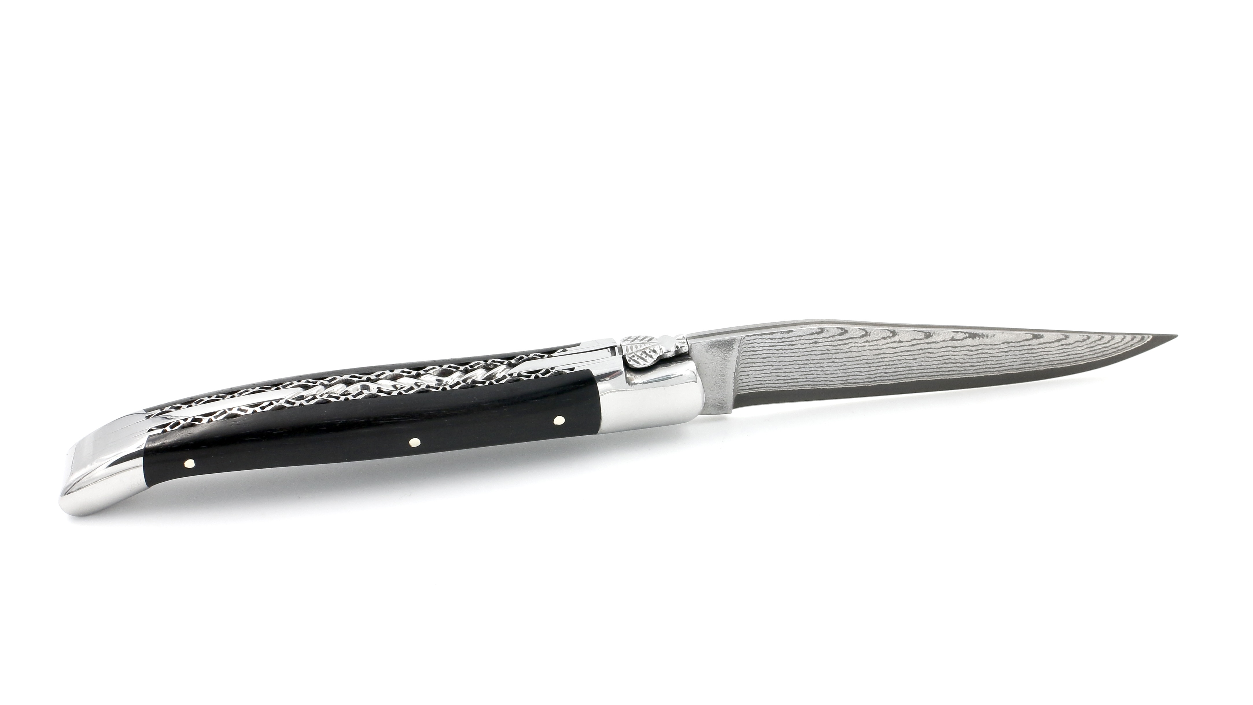 B7854FA2-BB1E-4985-A227-DE034178C590_1_201_a Laguiole en Aubrac double plate knife jap. damascus Ebony 12 cm