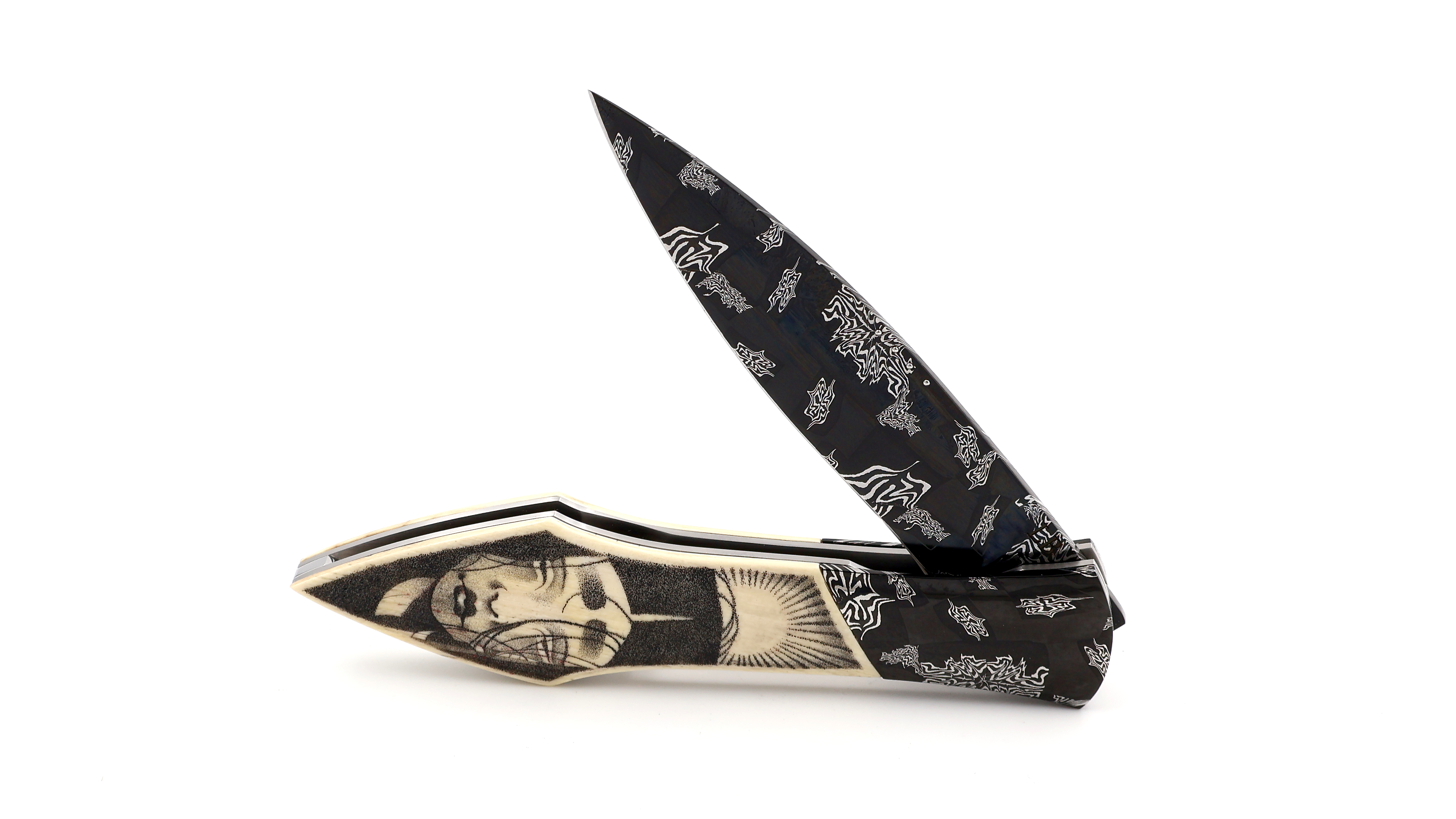 Laraud Blades L’Oegopsyde mammoth ivory scrimshaw mosaik-damscus