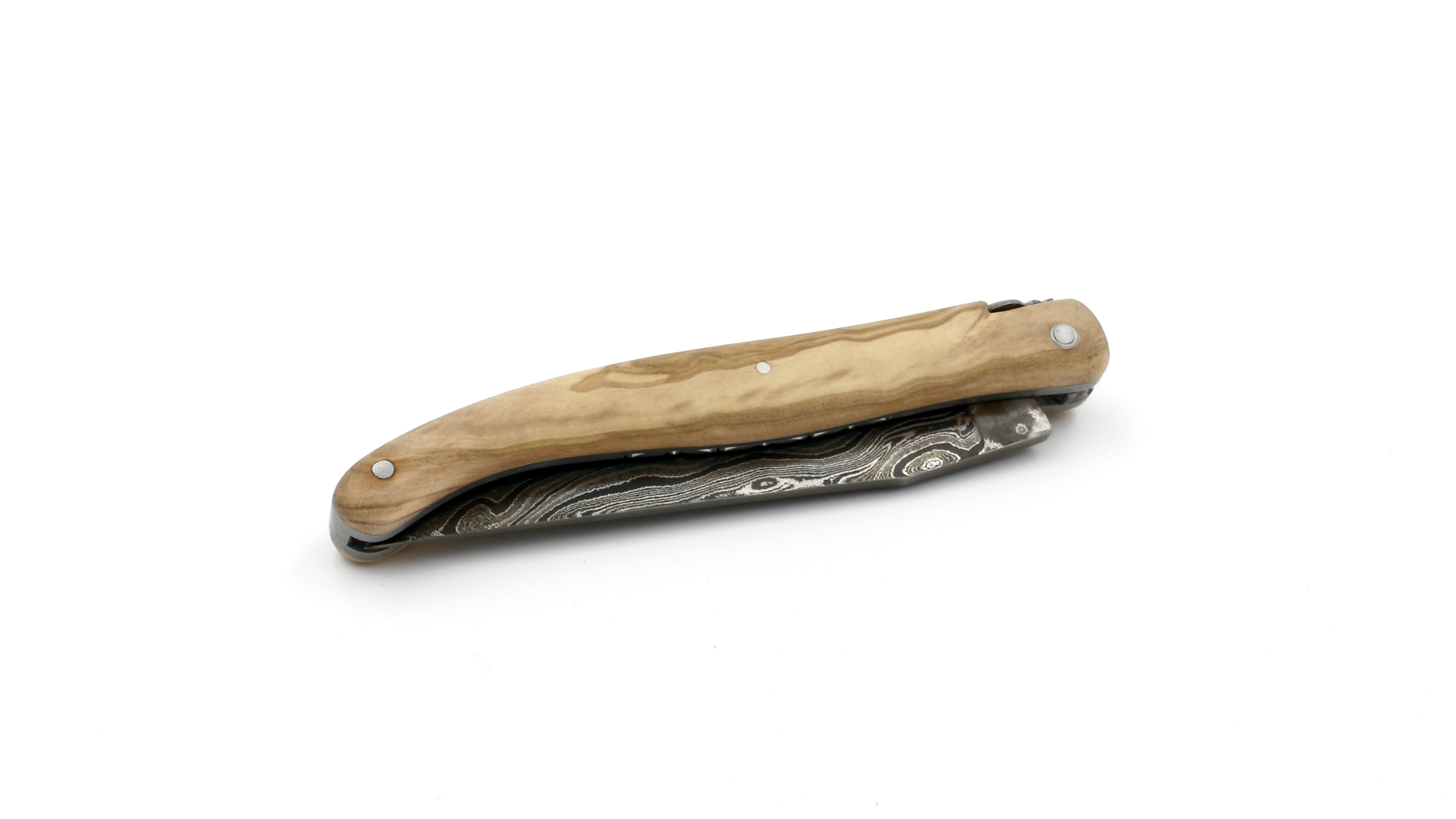 Laguiole en Aubrac Damast Olive massiv Doppelplatine 12 cm
