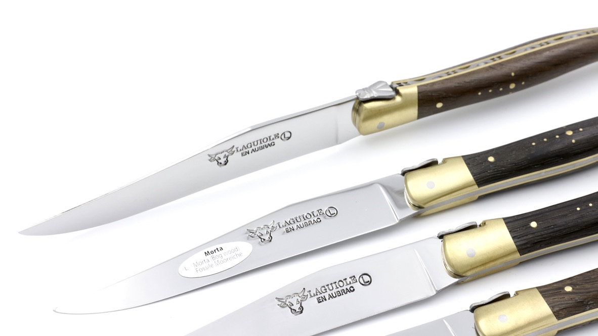 Laguiole en Aubrac fossile Mooreiche Messing Laguiole Steakmesser Set