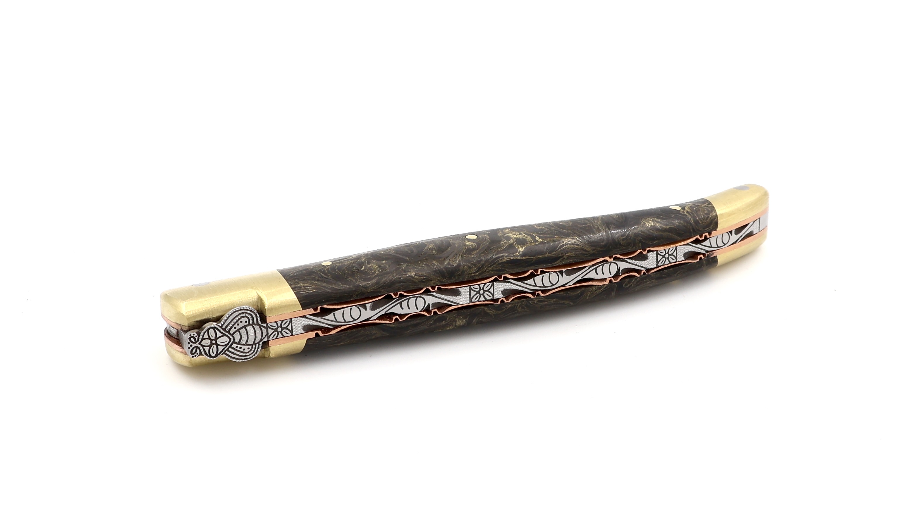 Laguiole en Aubrac BIJOU Messing Carbon guillochierte Platine 12 cm
