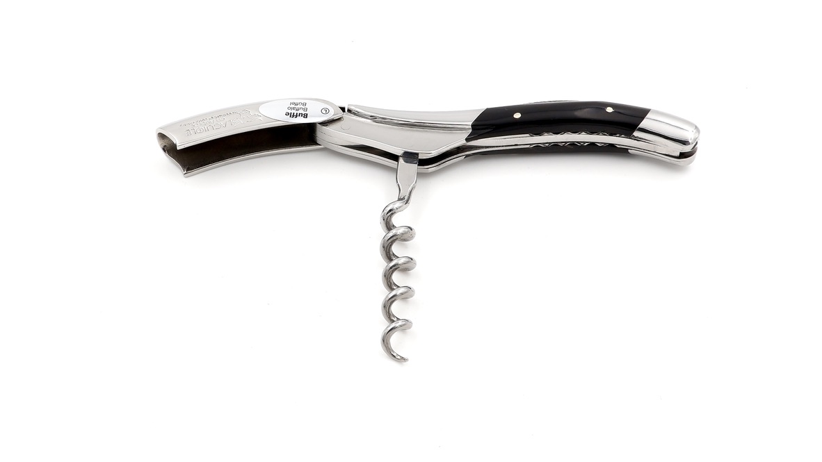 Laguiole en Aubrac Sommeliermesser - Damast-Kapselschneider Büffelhorn guillochiert besondere Biene