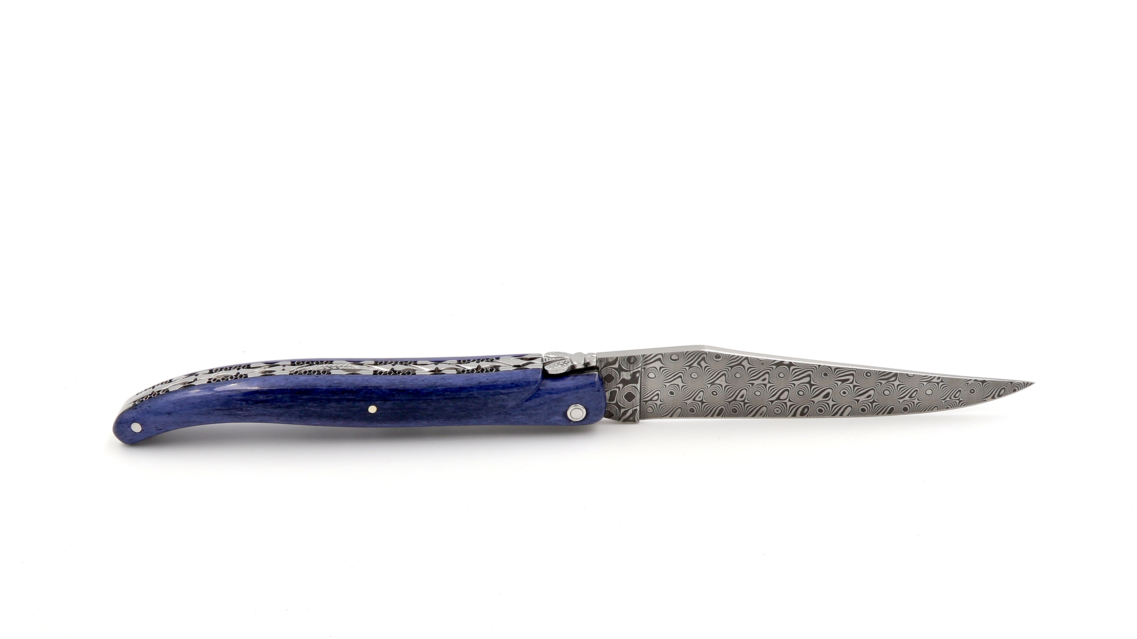 Laguiole en Aubrac damascus camel bone full handle with double plates 12 cm shiny