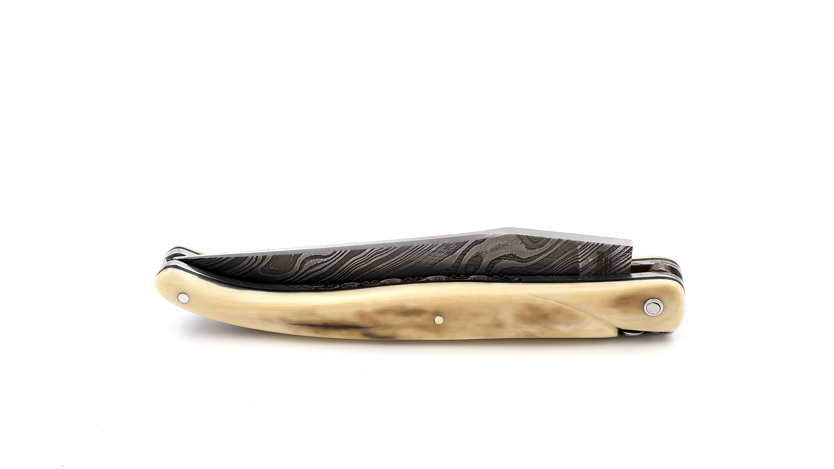 Laguiole en Aubrac Twisted-Damast Mammutelfenbein Kruste massiv Doppelplatinen 12 cm