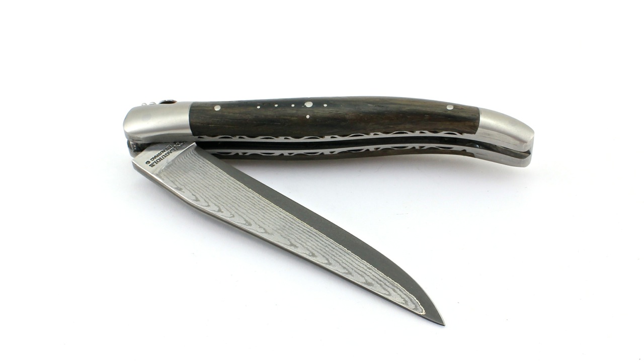 Laguiole en Aubrac jap. Damastklinge Mooreiche matt Doppelplatine 12 cm