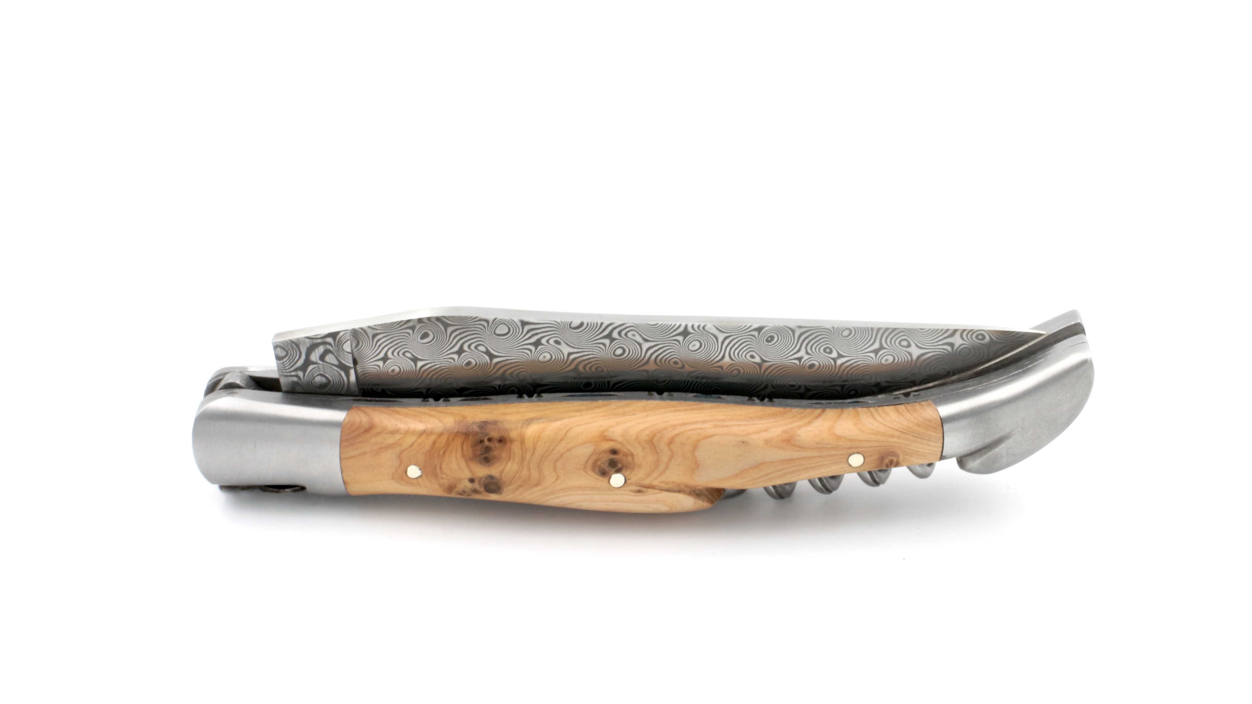 Laguiole en Aubrac  DSC® Carbon Damast Wacholder matt Doppelplatine Korkenzieher 12 cm