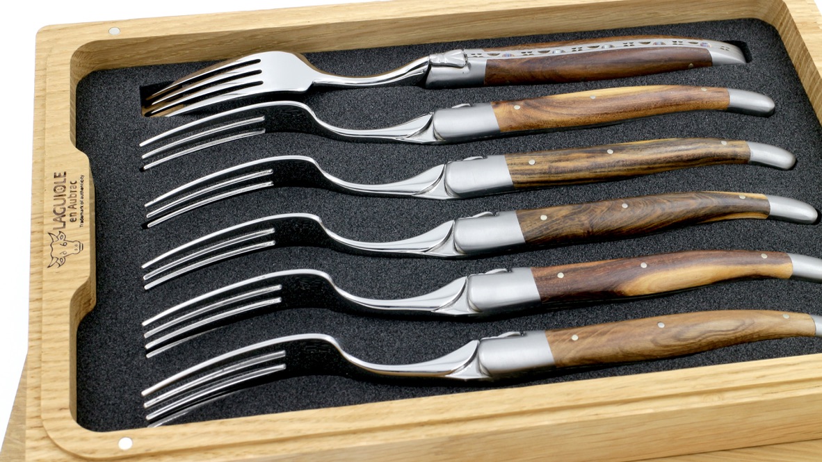 Laguiole en Aubrac Pistazie Laguiole Steakgabel Set