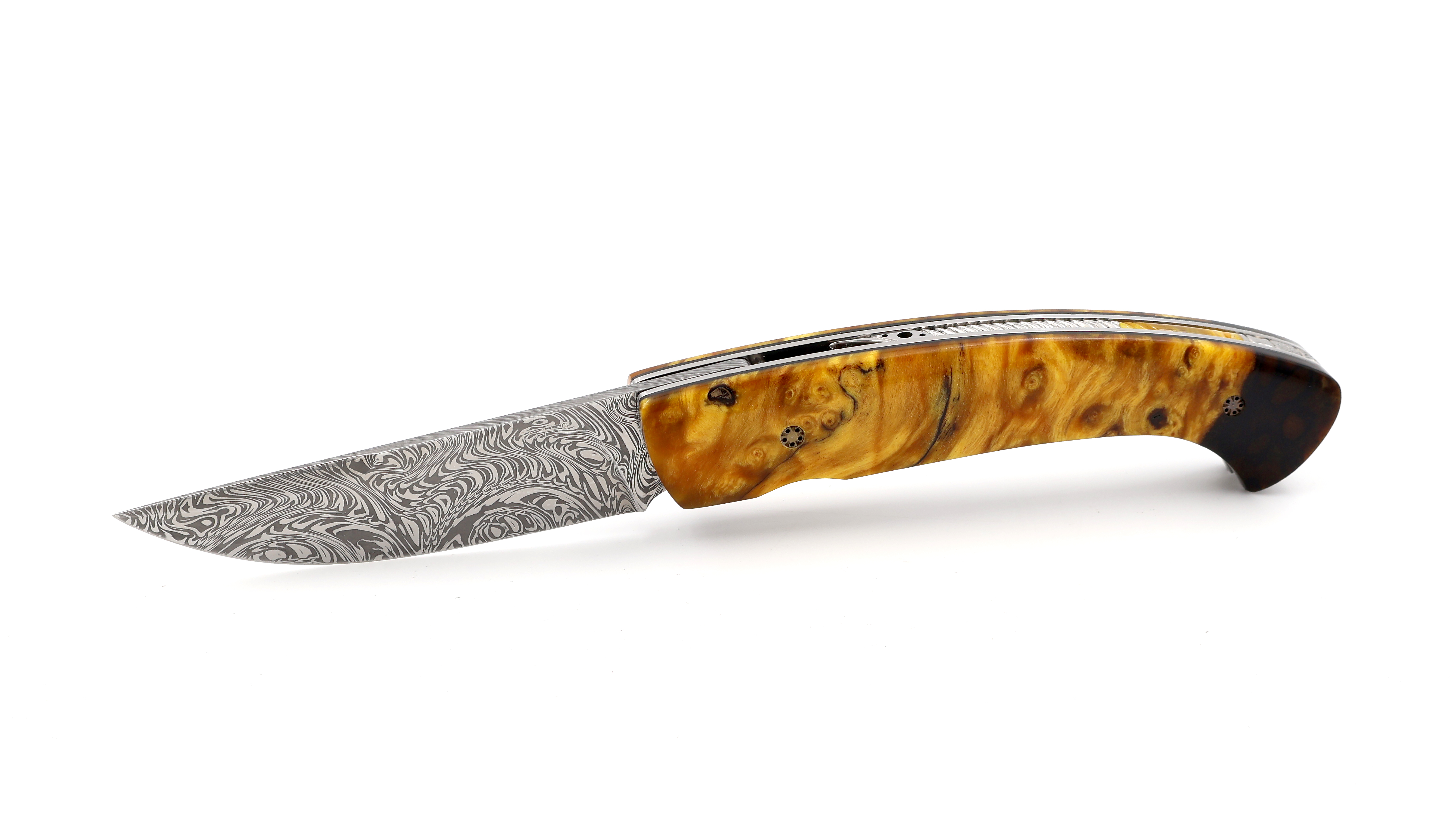 MANU LAPLACE 1515 NORDIC maple burl wood damascus blade