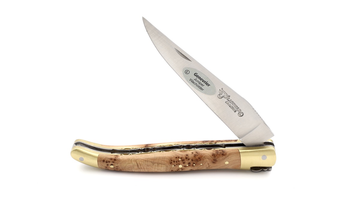 Laguiole en Aubrac doubleplate knife Juniper brass plates 12 cm