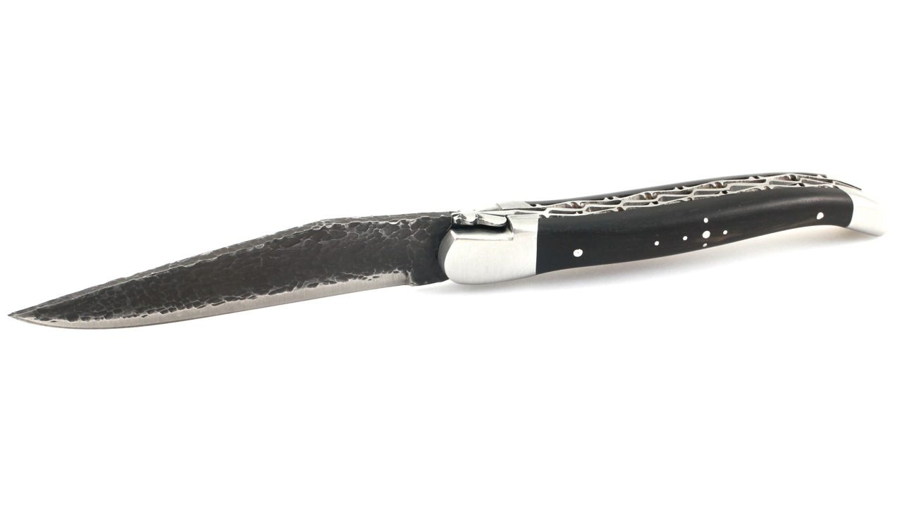 Honoré Durand Laguiole knife Prestige doubleplates Brut de Forge Ebony 12 cm