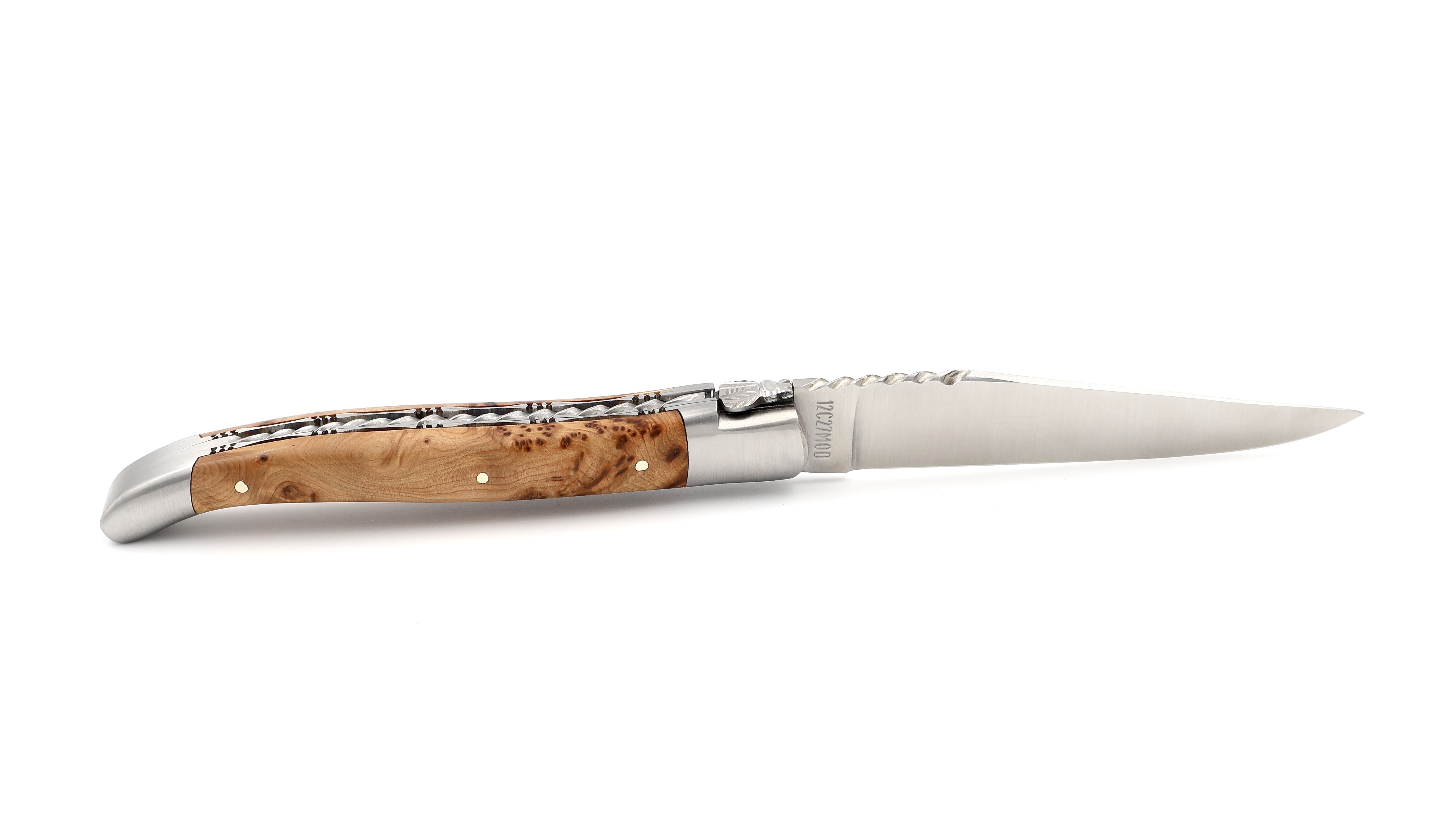 Laguiole en Aubrac double plate knife Spiral spring Juniper 12 cm