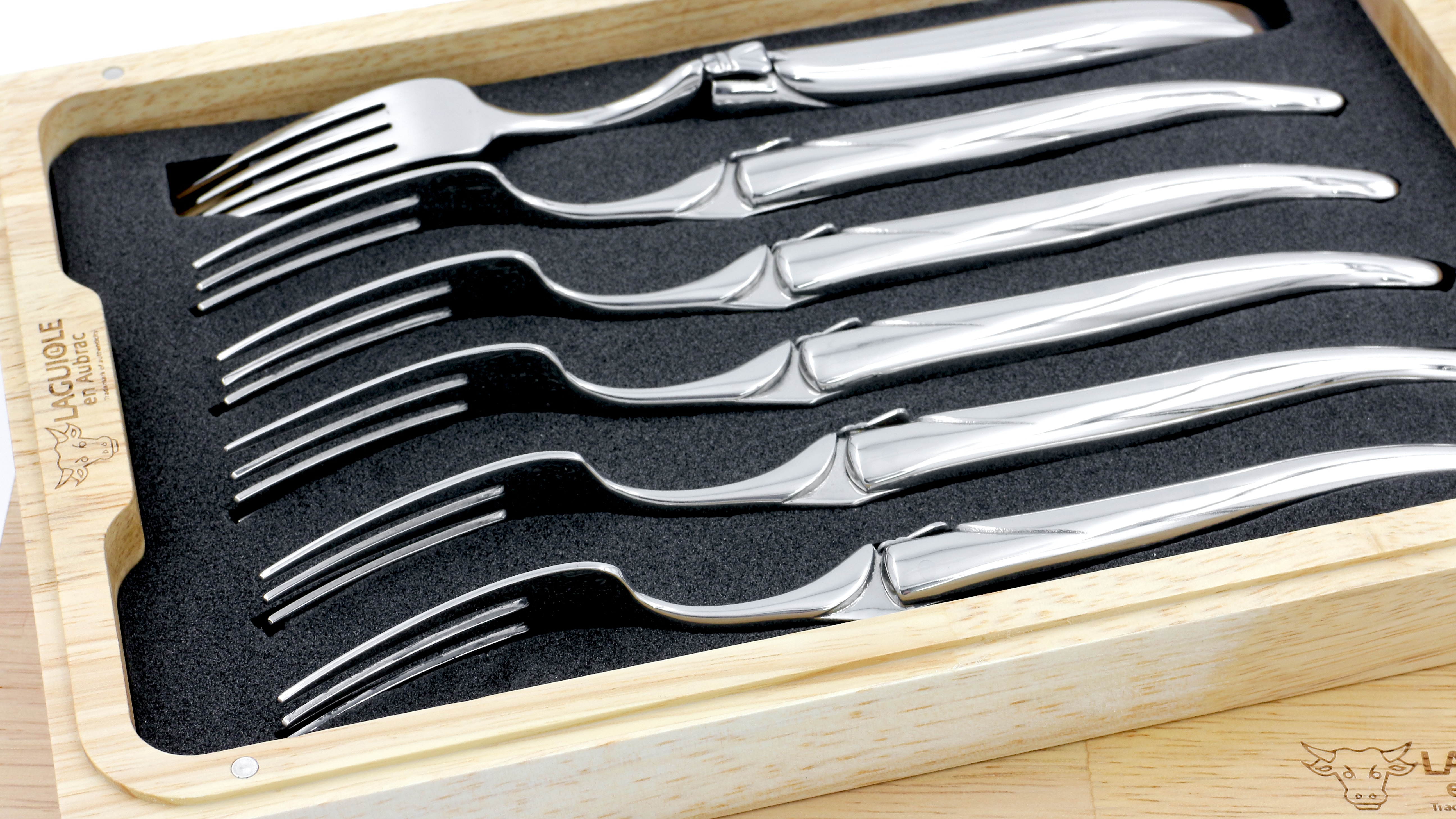 Laguiole en Aubrac stainless steel Steakfork Set of 6 shiny Laguiole en Aubrac stainless steel Steakfork Set of 6 shiny