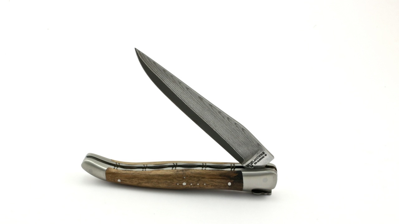 Laguiole en Aubrac double plate knife jap. damascus Walnut root wood 12 cm