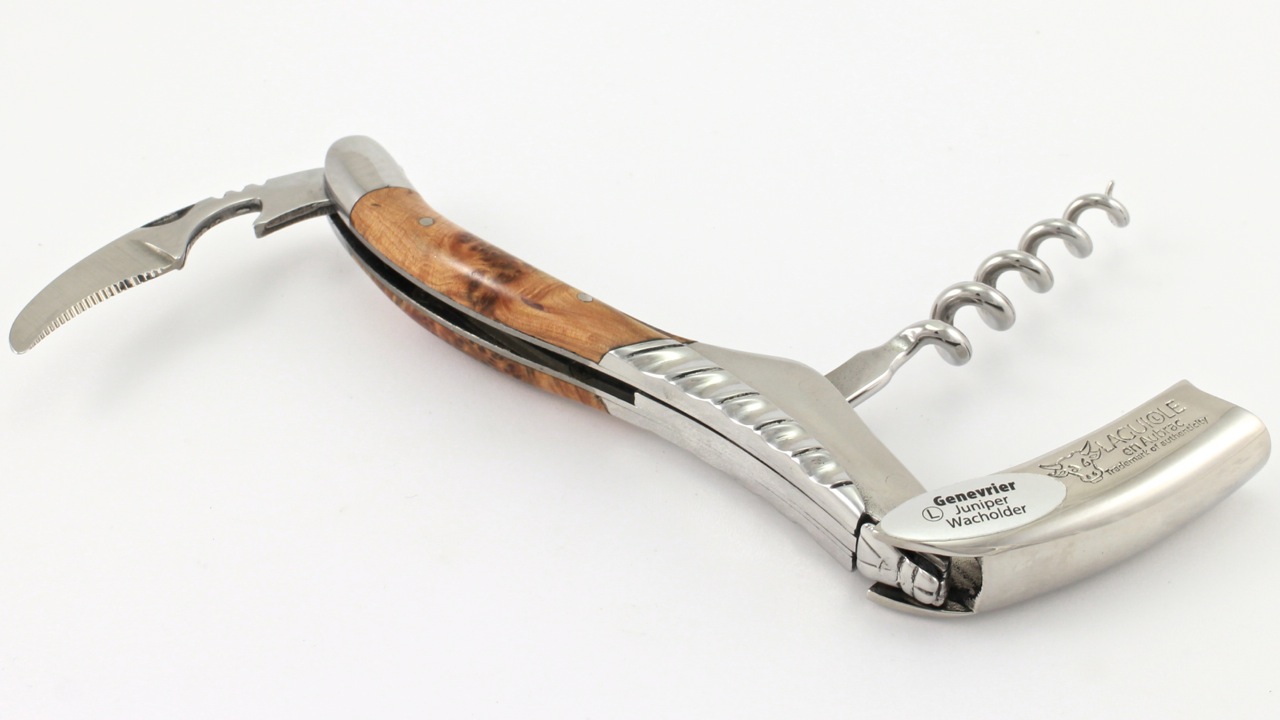 Laguiole en Aubrac Laguiole Sommelier knife Juniper shiny bolsters engraving Torsadé